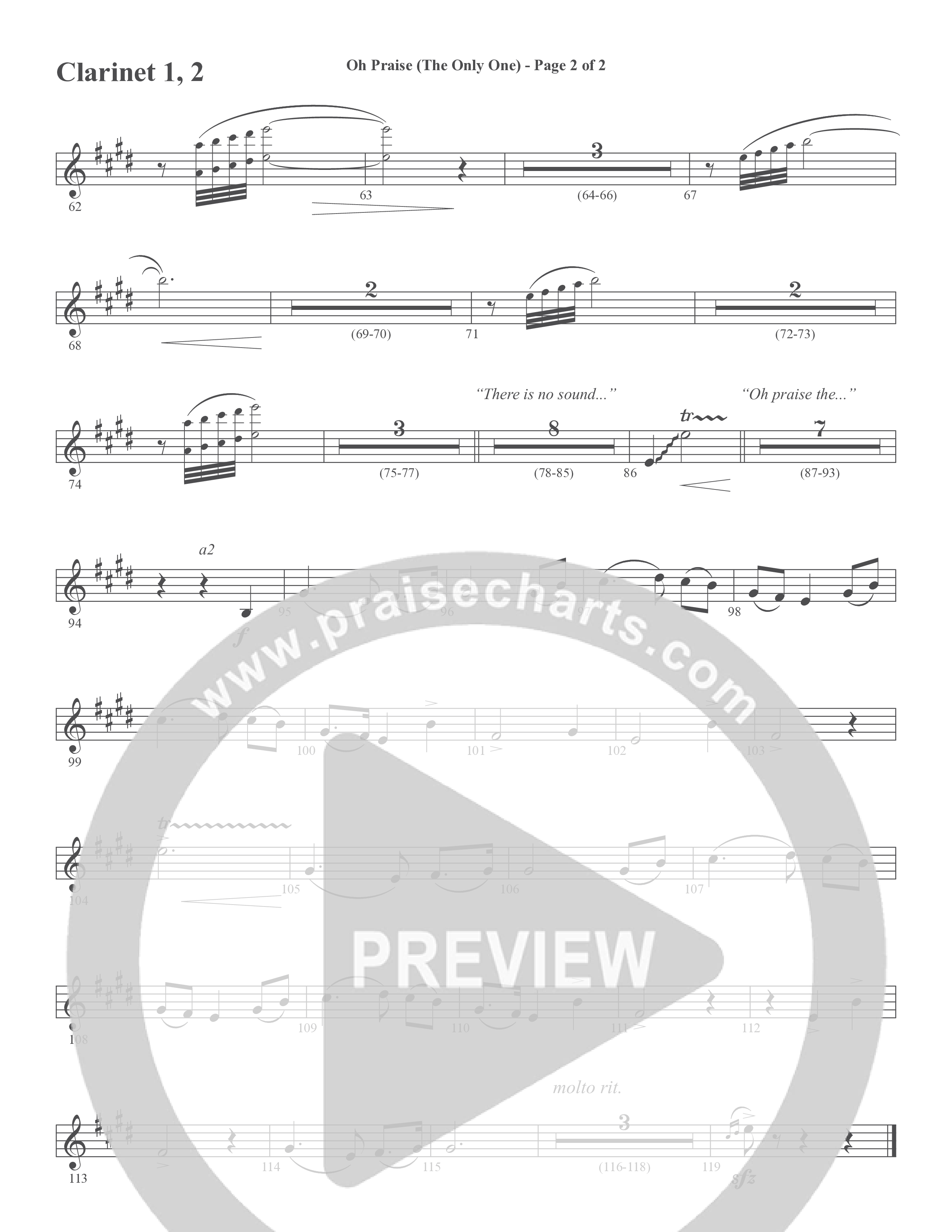 Oh Praise (The Only One) (Choral Anthem SATB) Clarinet 1/2 (Word Music Choral / Arr. David Wise)