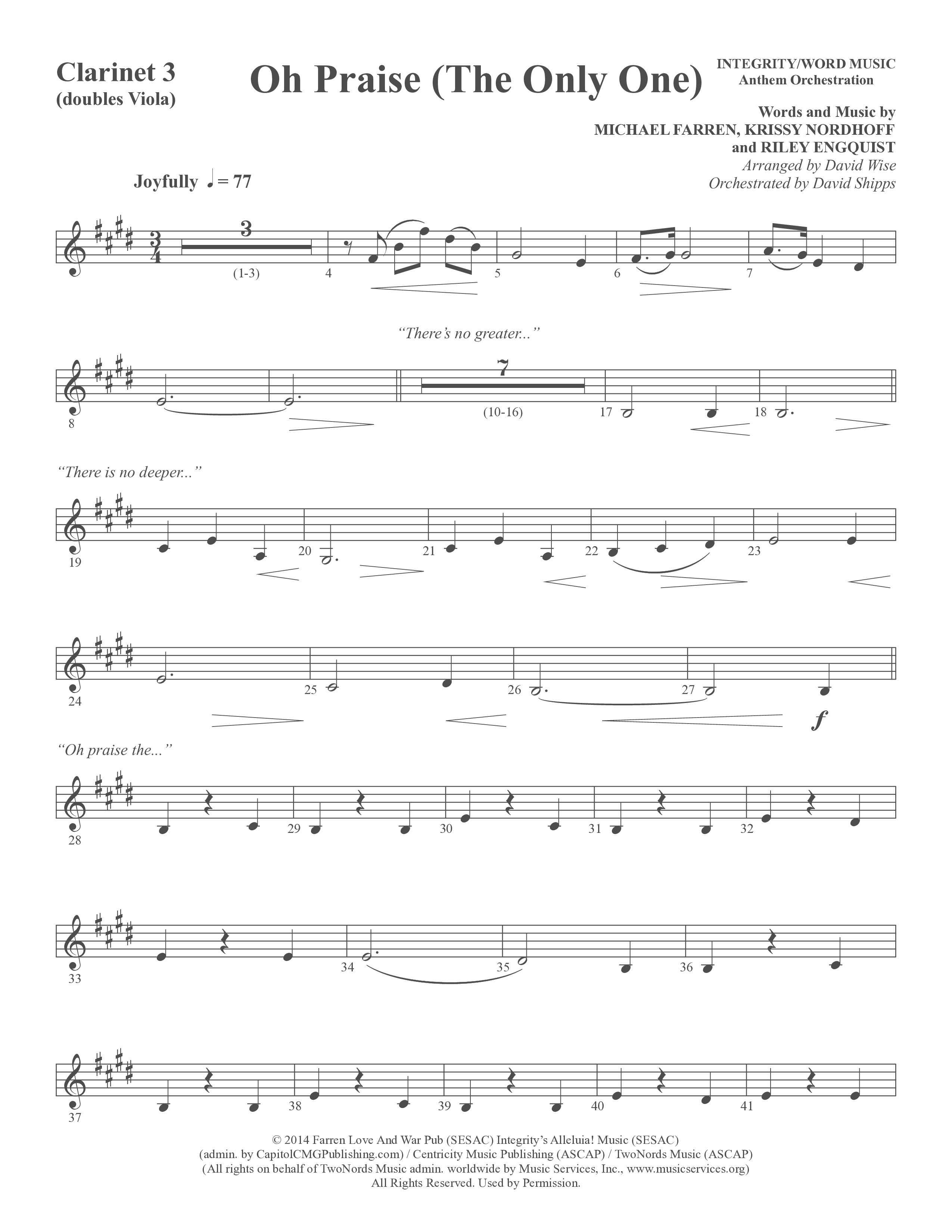 Oh Praise (The Only One) (Choral Anthem SATB) Clarinet 3 (Word Music Choral / Arr. David Wise)