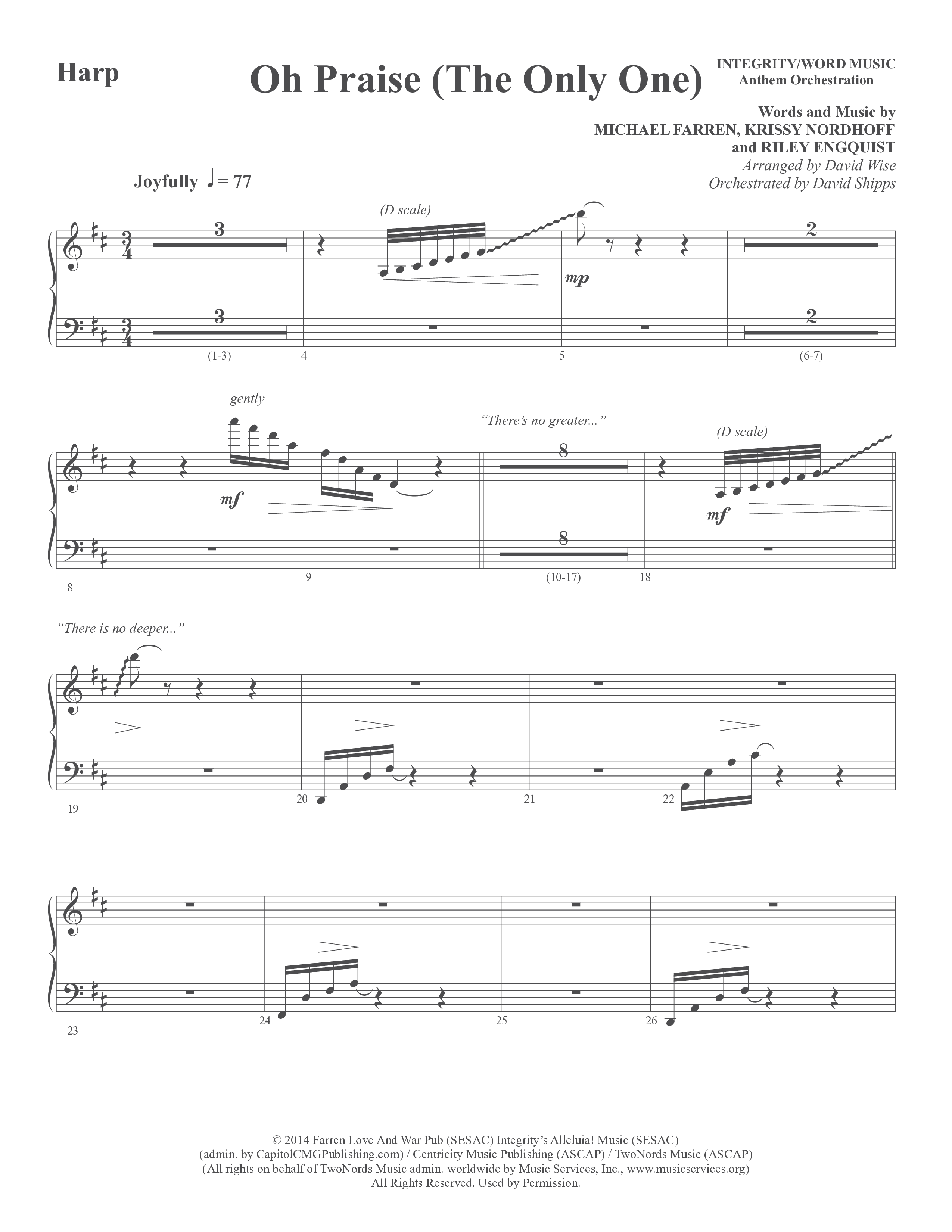 Oh Praise (The Only One) (Choral Anthem SATB) Harp (Word Music Choral / Arr. David Wise)