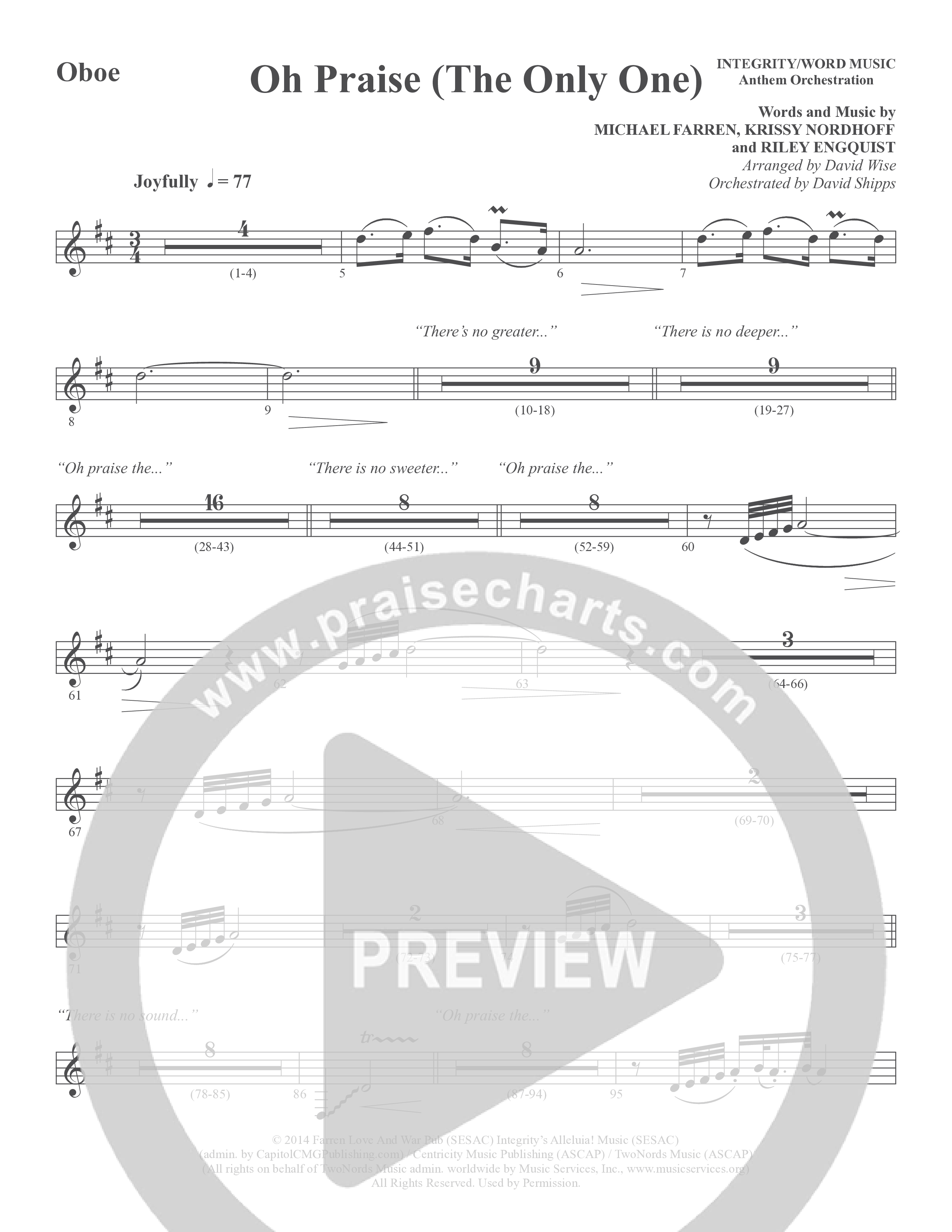 Oh Praise (The Only One) (Choral Anthem SATB) Oboe (Word Music Choral / Arr. David Wise)
