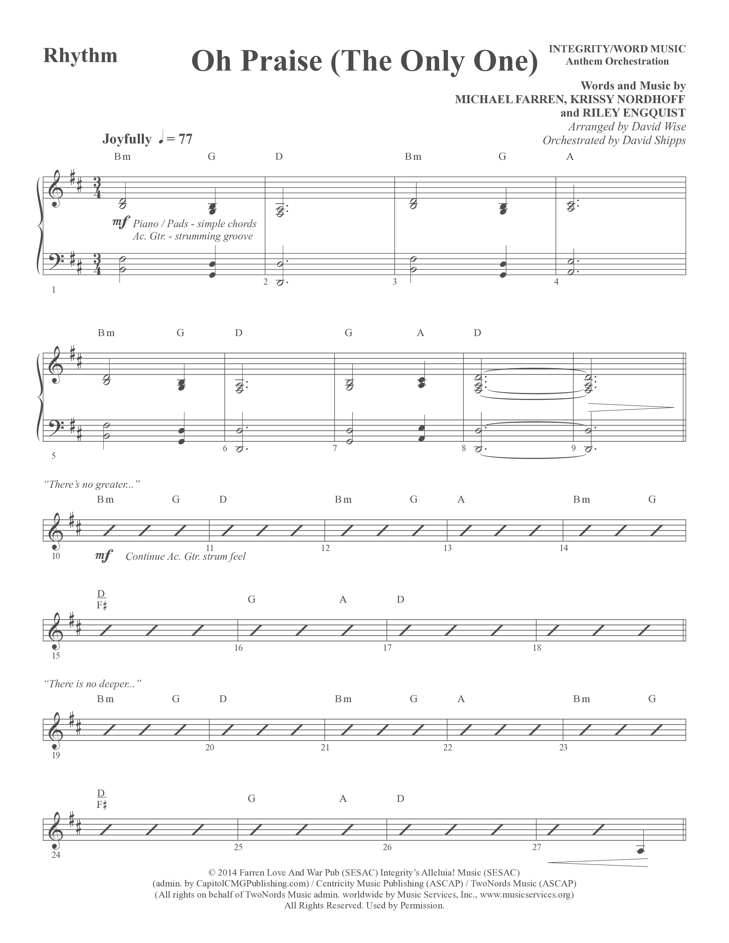 Oh Praise (The Only One) (Choral Anthem SATB) Rhythm Chart (Word Music Choral / Arr. David Wise)
