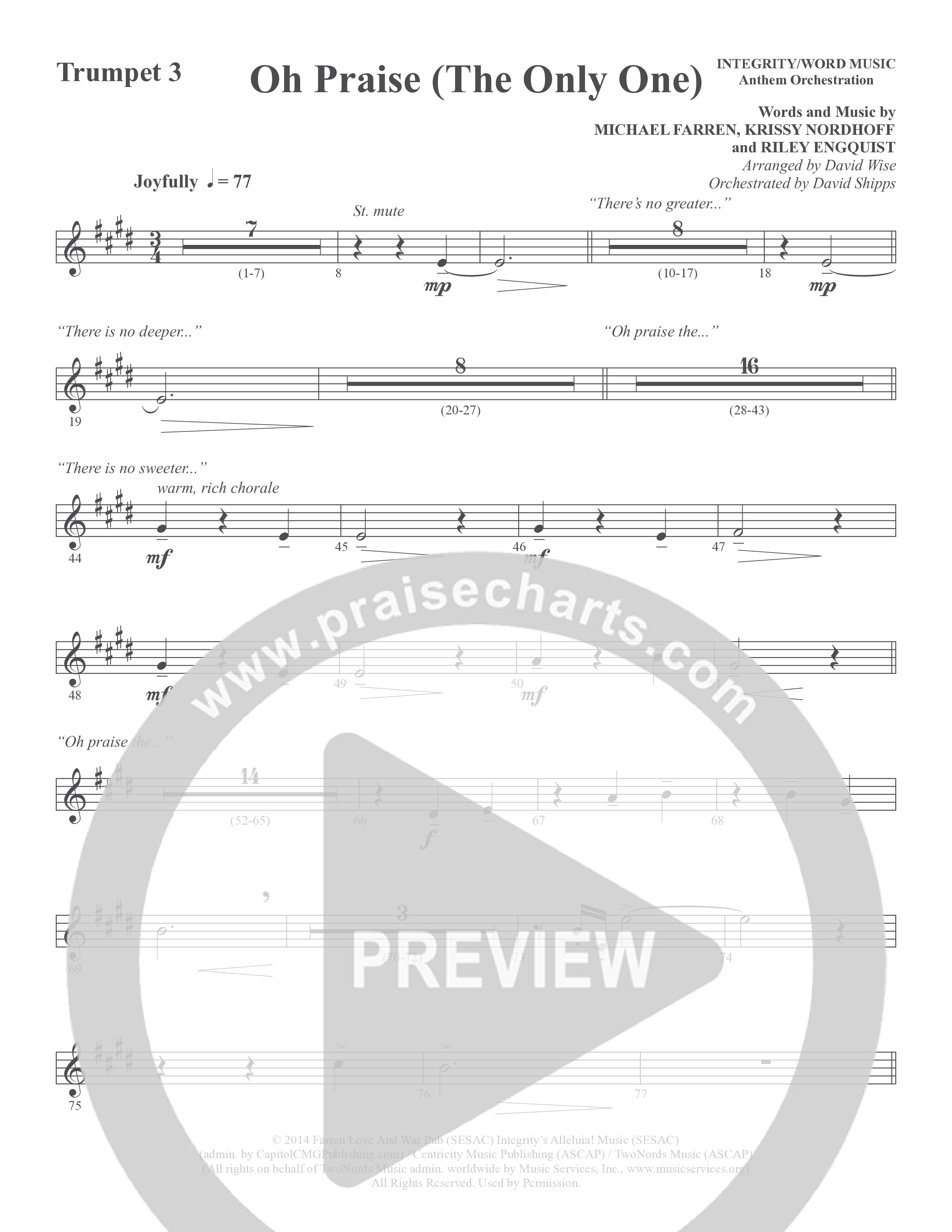 Oh Praise (The Only One) (Choral Anthem SATB) Trumpet 3 (Word Music Choral / Arr. David Wise)