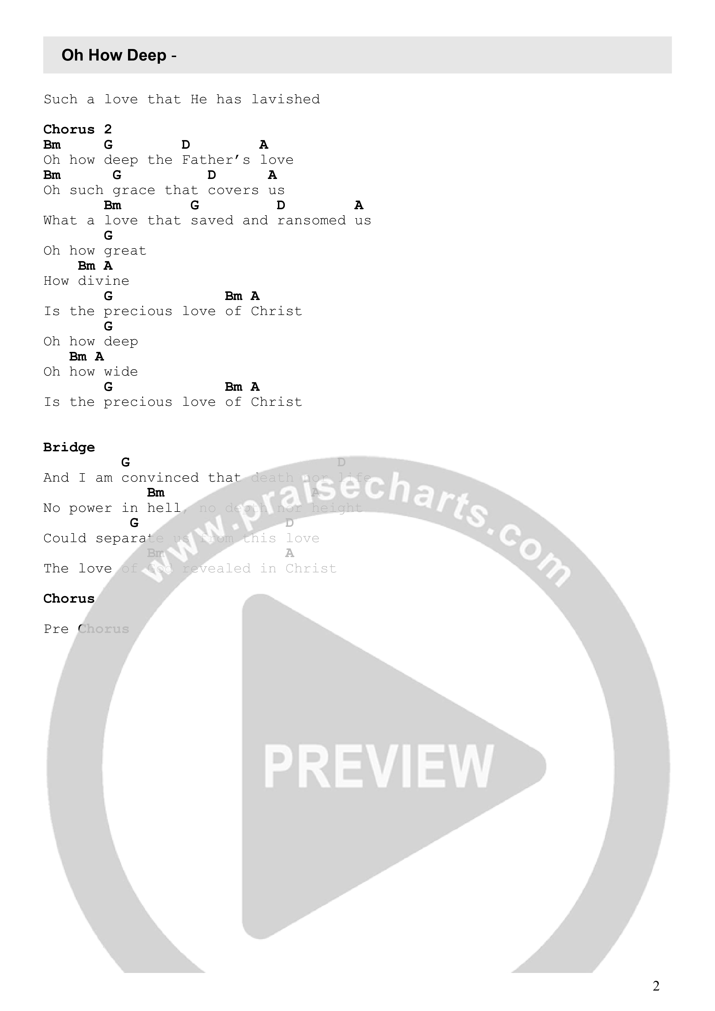 O How Deep (Live) Chord Chart (Kingdom Culture Worship)