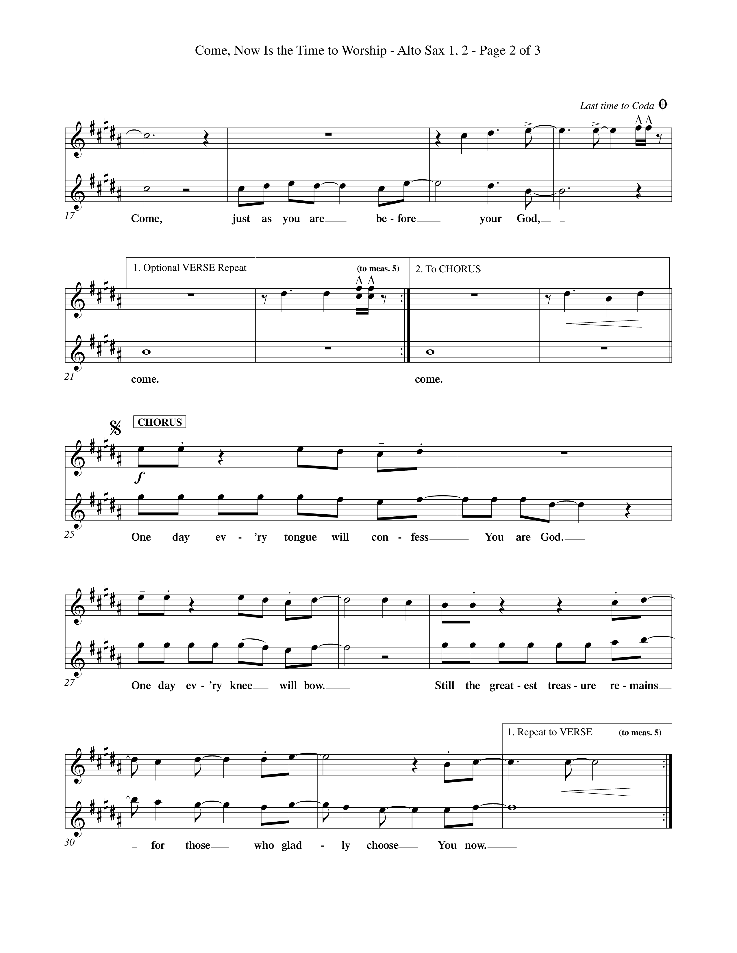 Come Now Is The Time To Worship (Choral Anthem SATB) Alto Sax 1/2 (Word Music Choral / Orch. Tom Payne)