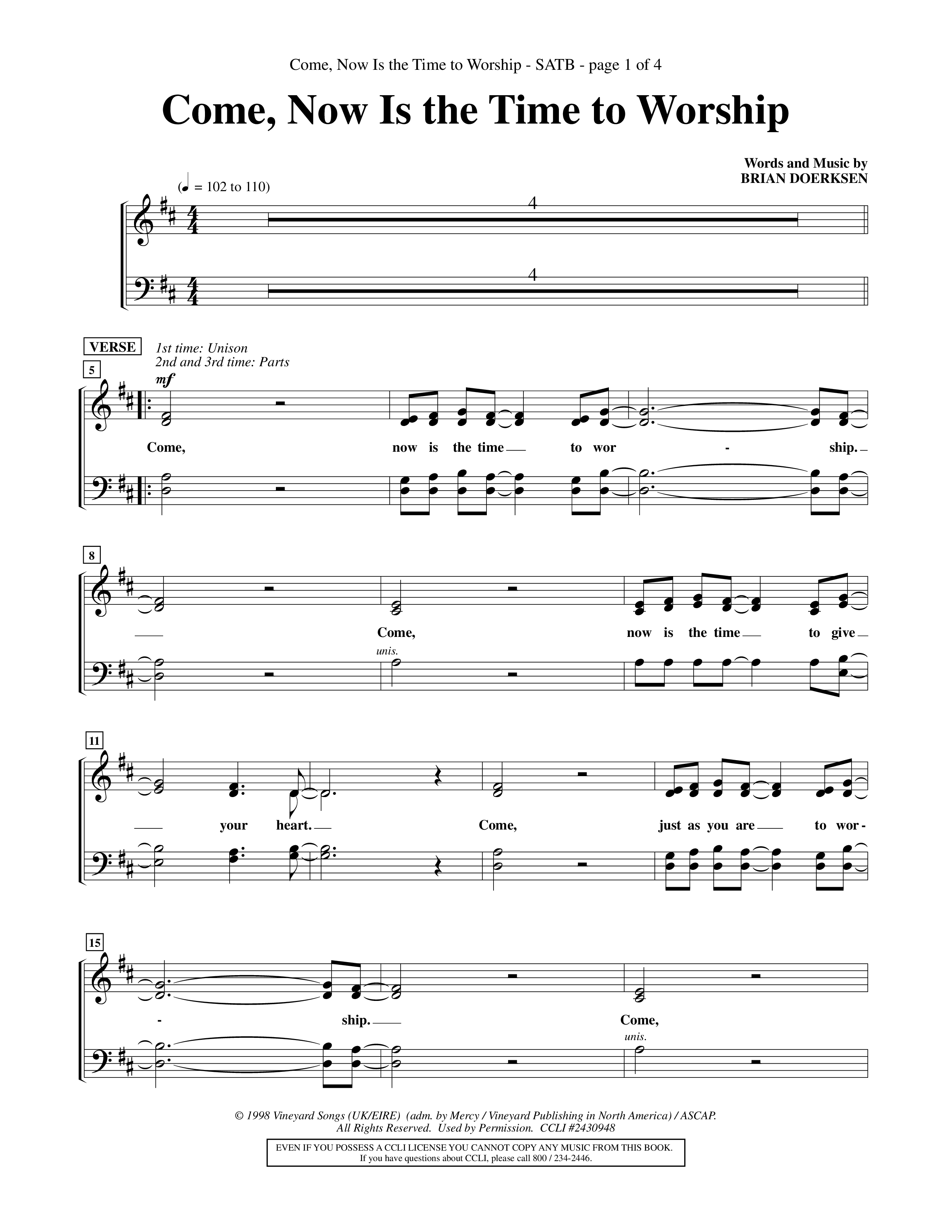 Come Now Is The Time To Worship (Choral Anthem SATB) Choir Sheet (SATB) (Word Music Choral / Orch. Tom Payne)