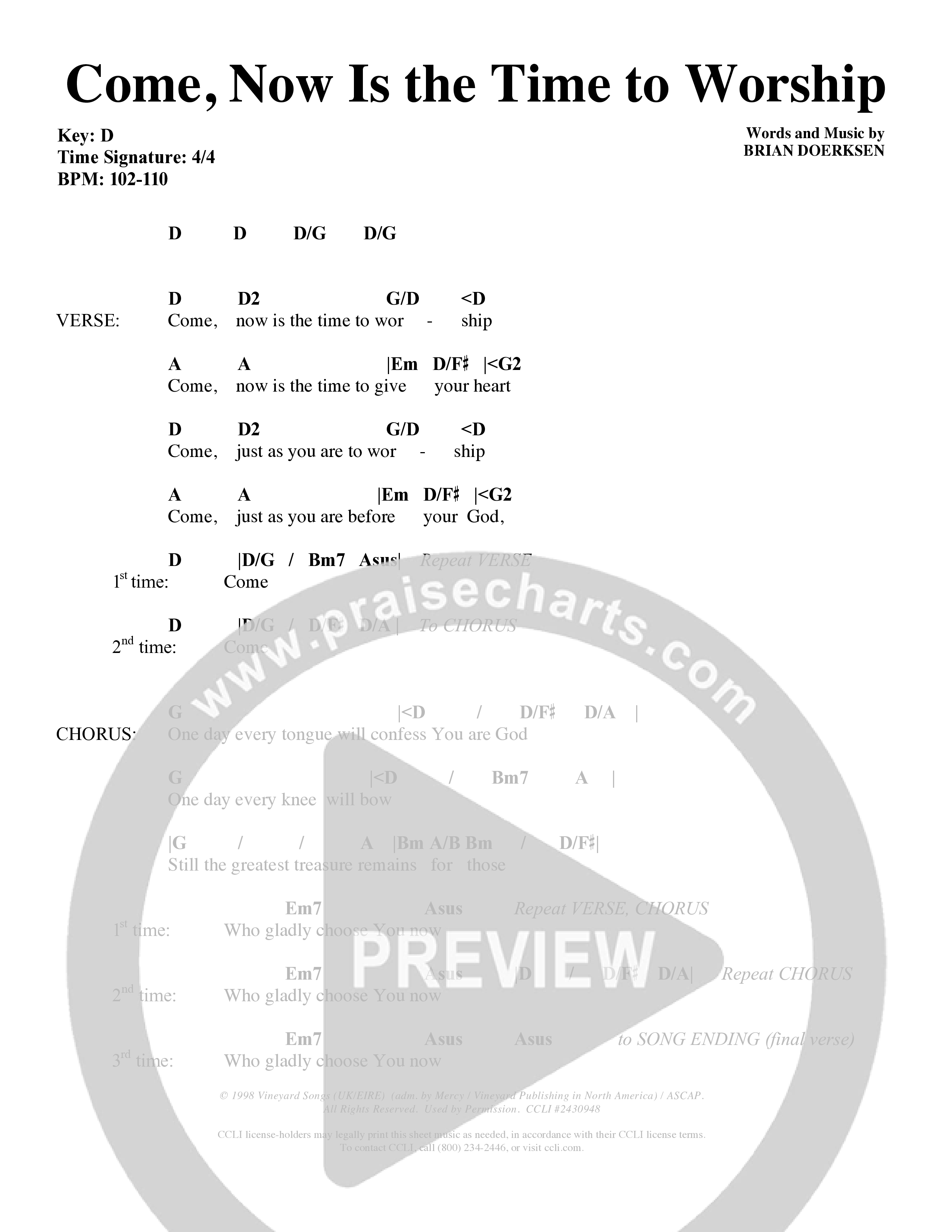 Come Now Is The Time To Worship (Choral Anthem SATB) Chords & Lyrics (Word Music Choral / Orch. Tom Payne)