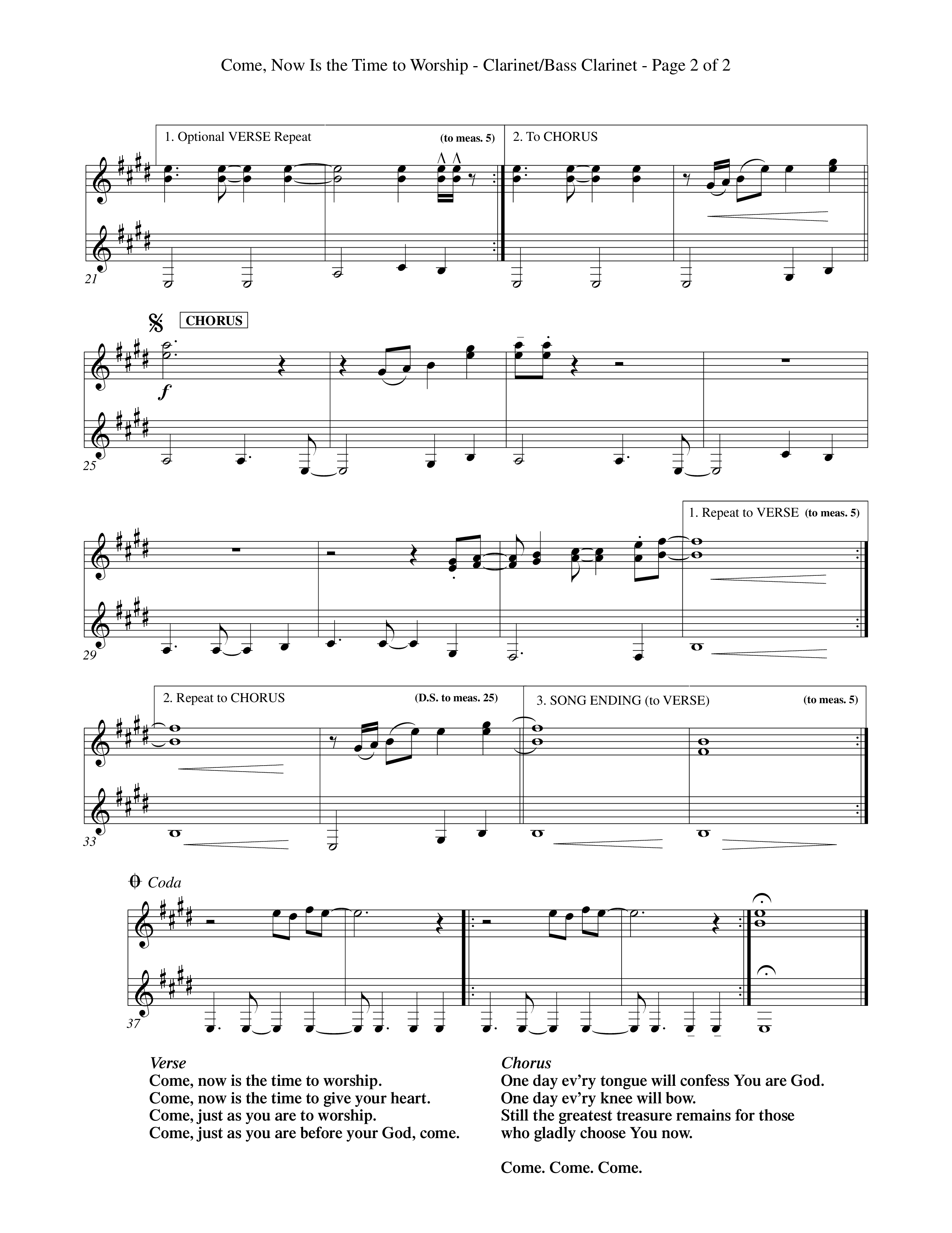 Come Now Is The Time To Worship (Choral Anthem SATB) Clarinet 1/2, Bass Clarinet (Word Music Choral / Orch. Tom Payne)