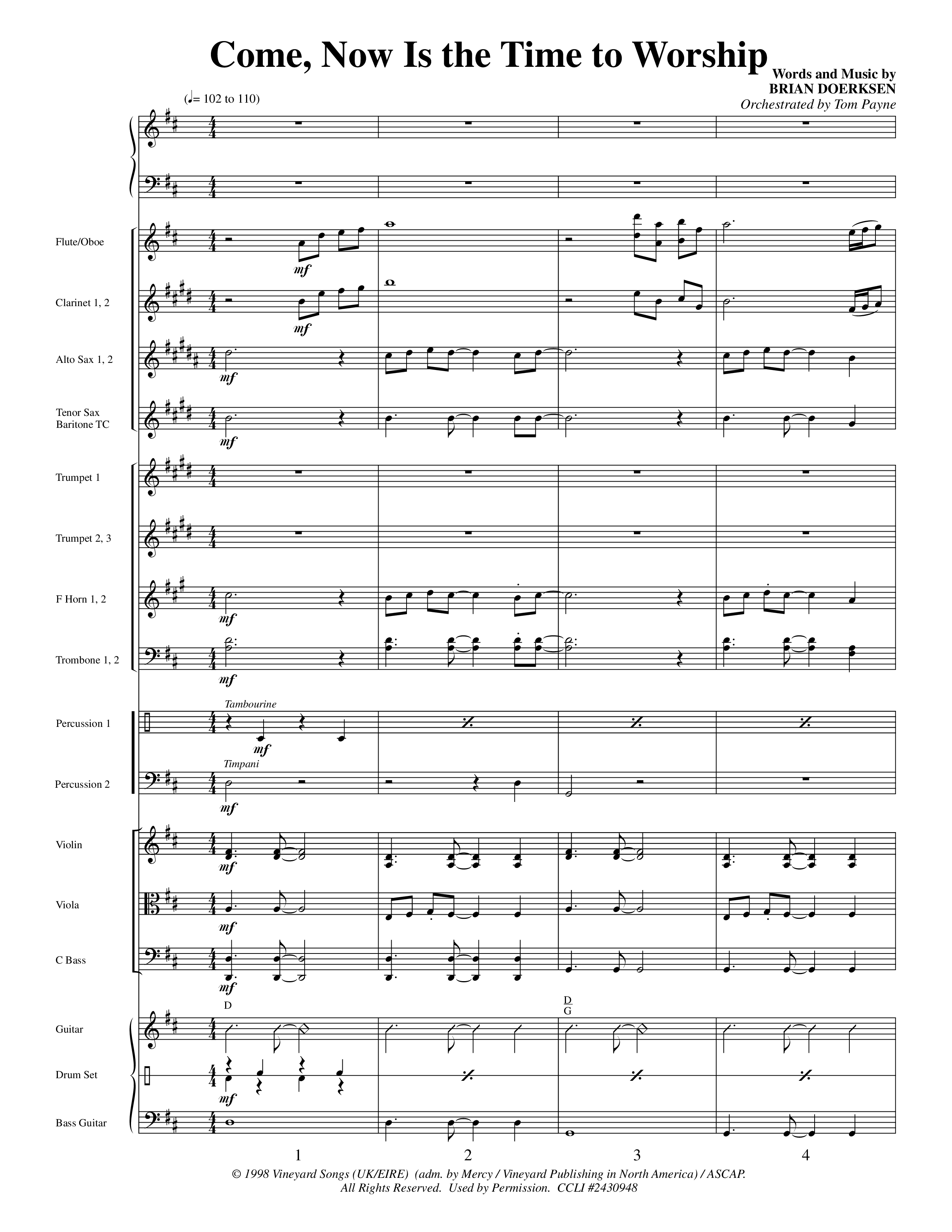 Come Now Is The Time To Worship (Choral Anthem SATB) Orchestration (Word Music Choral / Orch. Tom Payne)