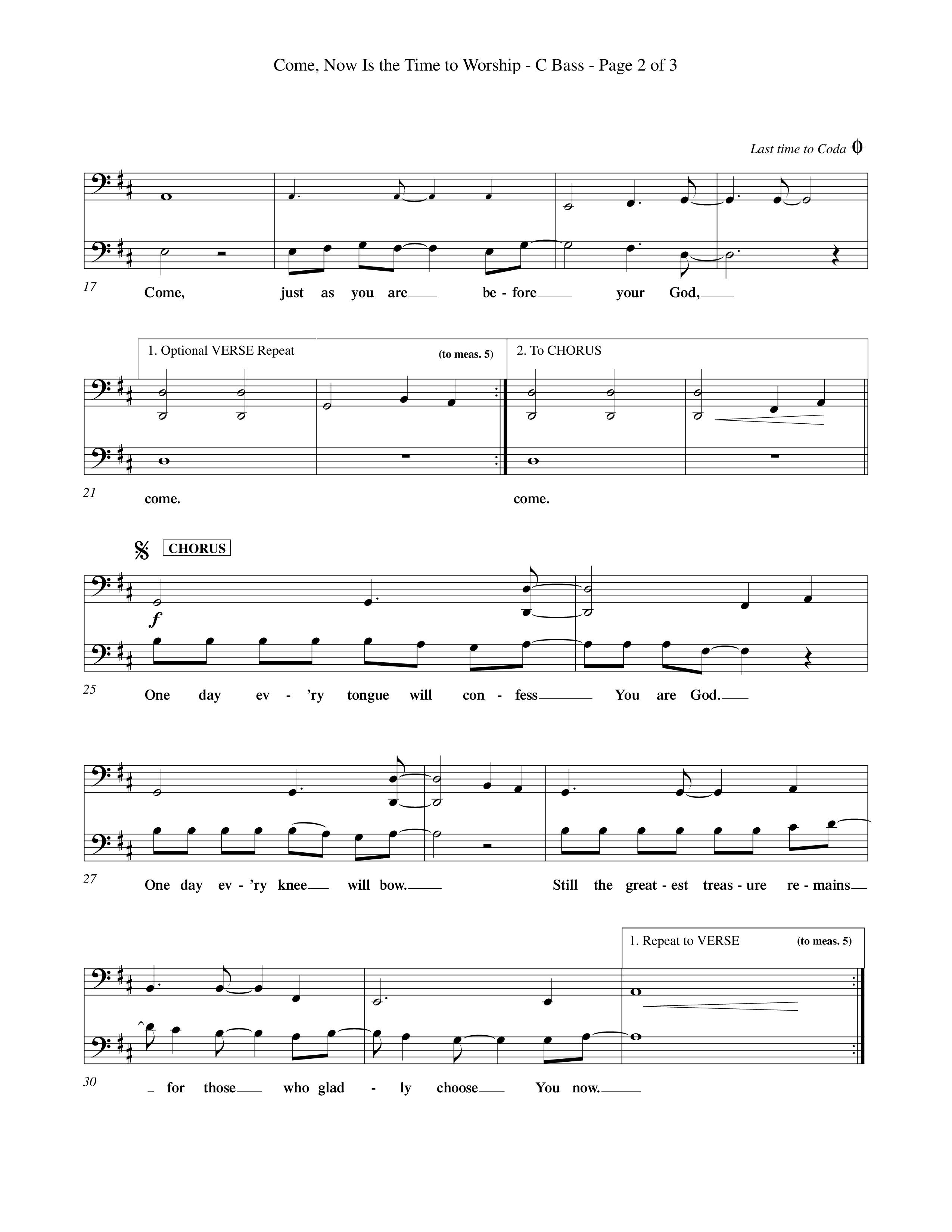 Come Now Is The Time To Worship (Choral Anthem SATB) Contrabass (Word Music Choral / Orch. Tom Payne)