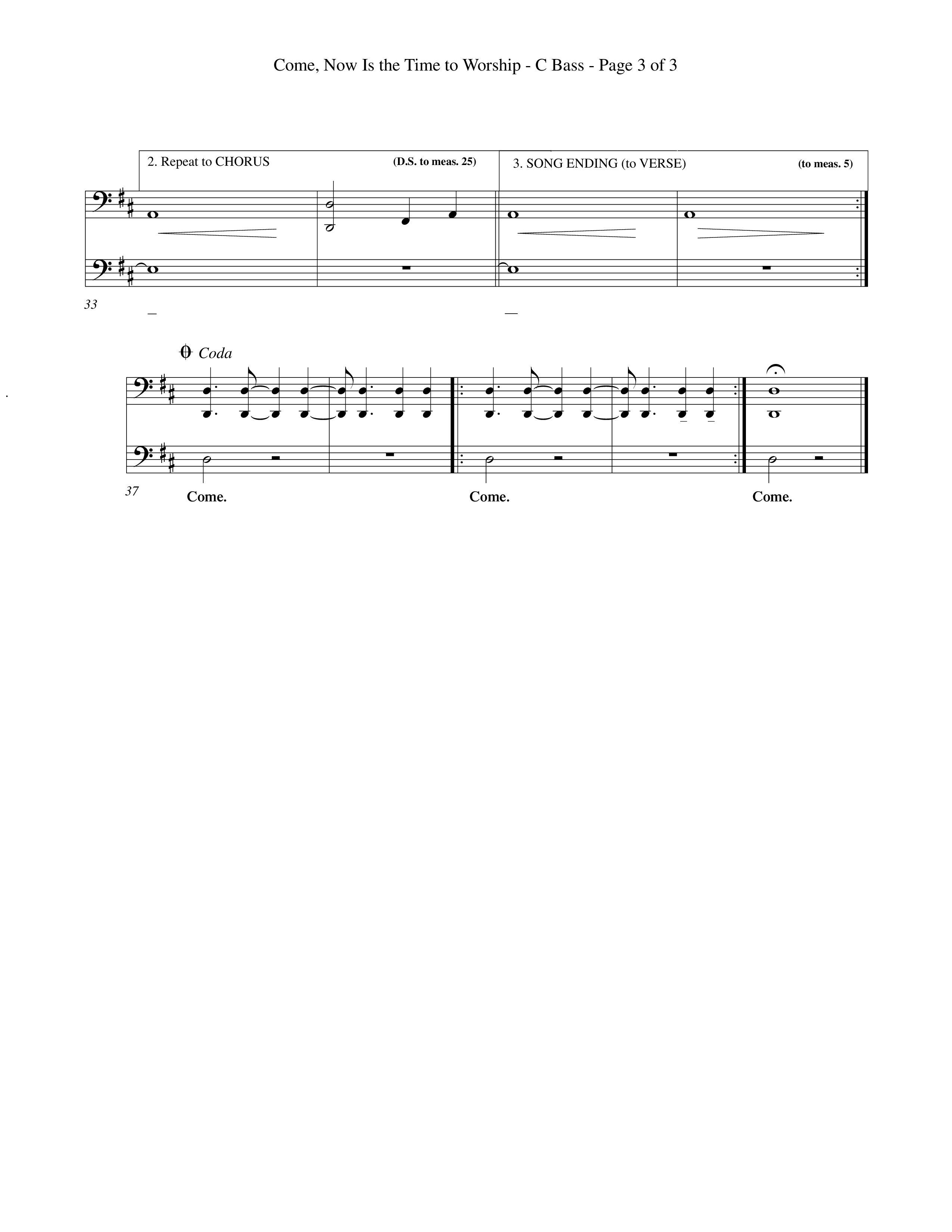 Come Now Is The Time To Worship (Choral Anthem SATB) Contrabass (Word Music Choral / Orch. Tom Payne)