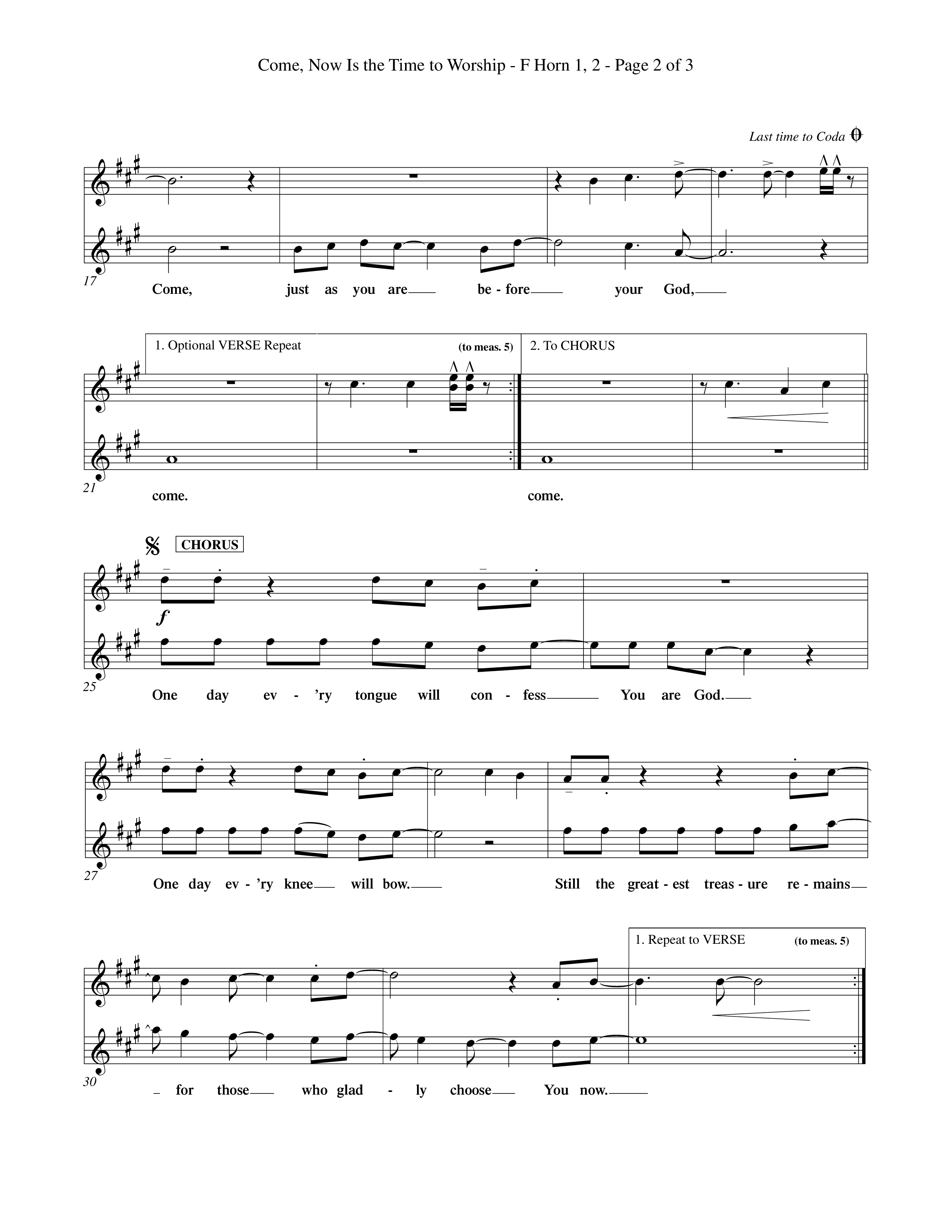 Come Now Is The Time To Worship (Choral Anthem SATB) French Horn (Word Music Choral / Orch. Tom Payne)