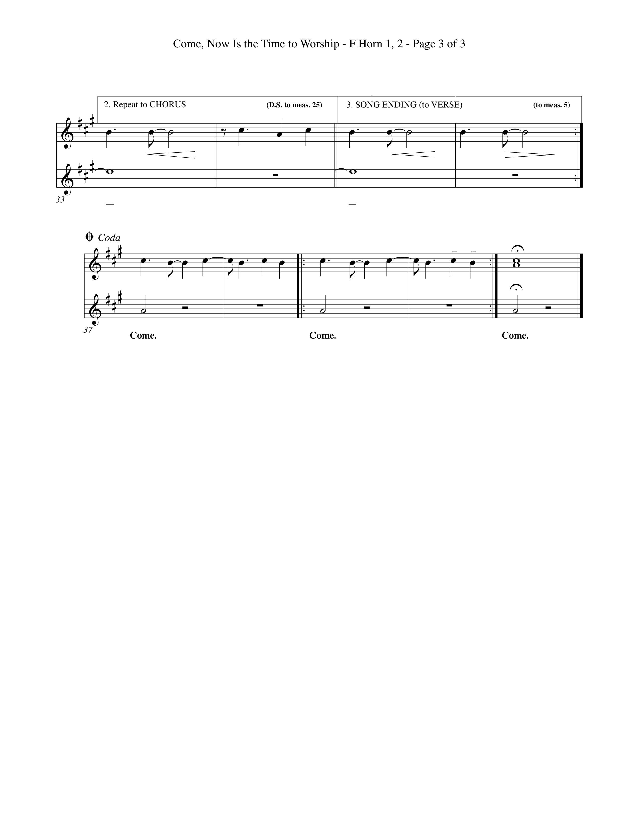 Come Now Is The Time To Worship (Choral Anthem SATB) French Horn (Word Music Choral / Orch. Tom Payne)