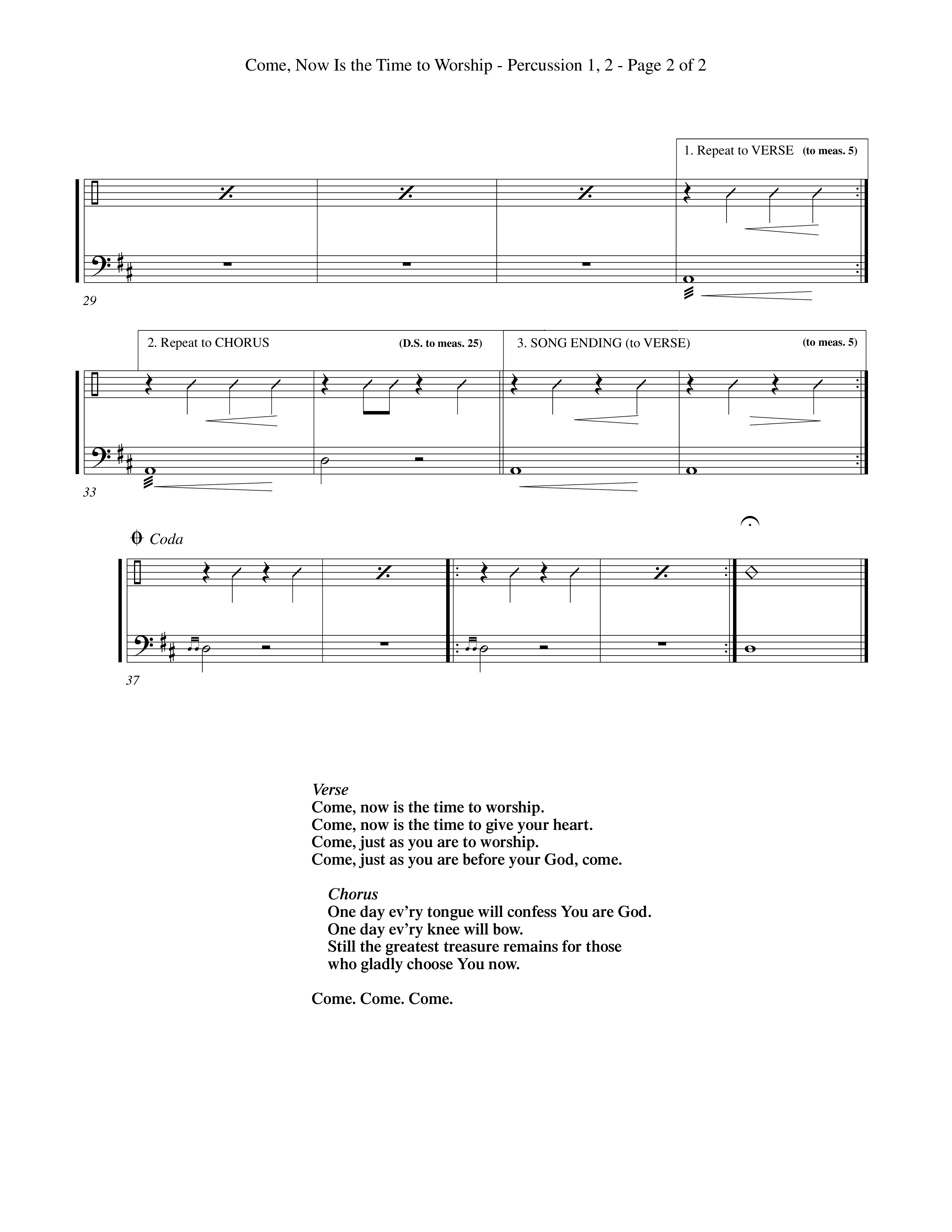 Come Now Is The Time To Worship (Choral Anthem SATB) Percussion 1/2 (Word Music Choral / Orch. Tom Payne)