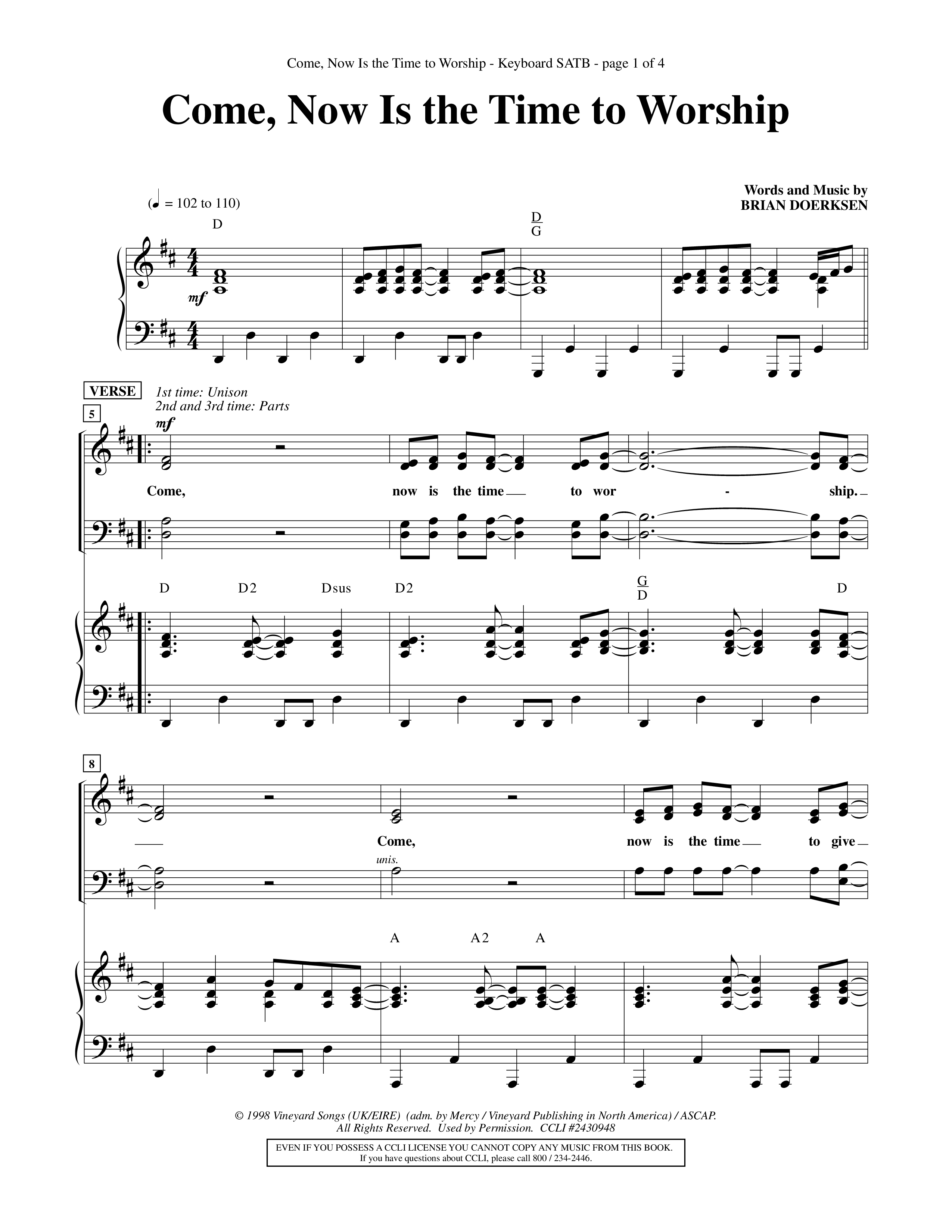 Come Now Is The Time To Worship (Choral Anthem SATB) Keyboard/Vocal (SATB) (Word Music Choral / Orch. Tom Payne)