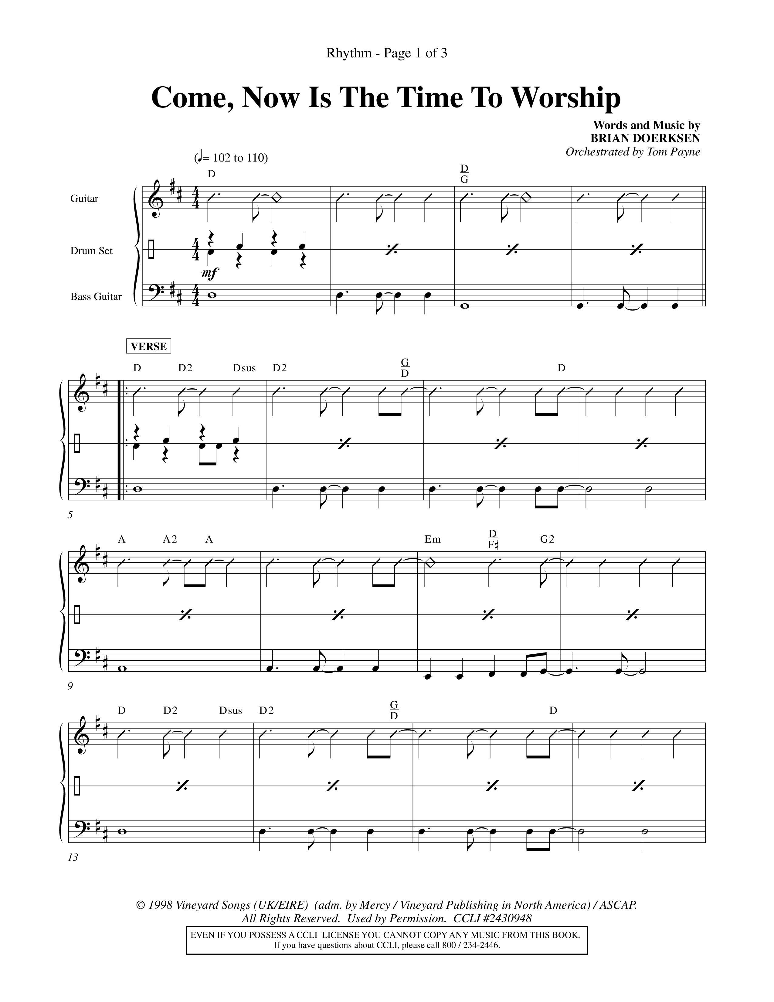Come Now Is The Time To Worship (Choral Anthem SATB) Rhythm Pack (Word Music Choral / Orch. Tom Payne)