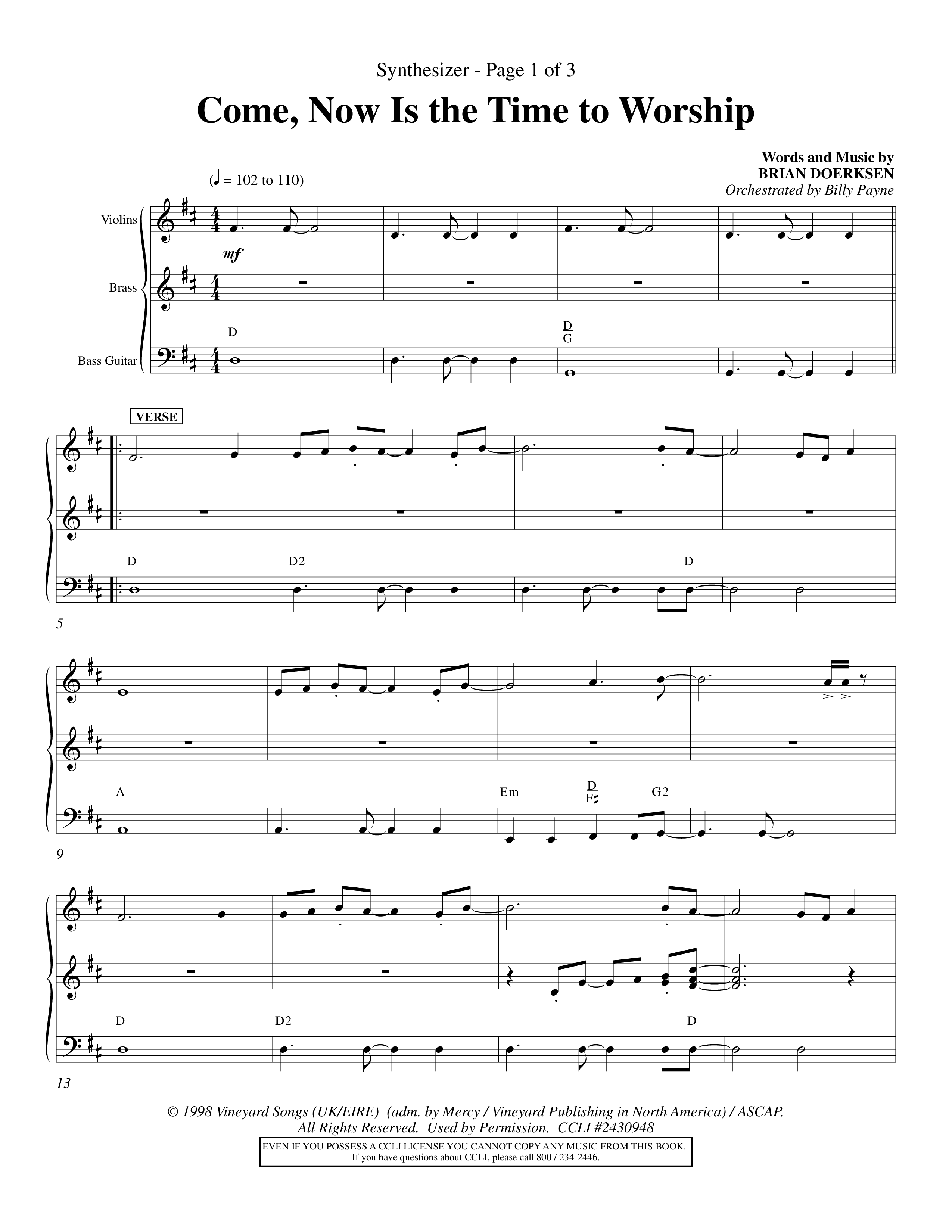 Come Now Is The Time To Worship (Choral Anthem SATB) Synth (Word Music Choral / Orch. Tom Payne)