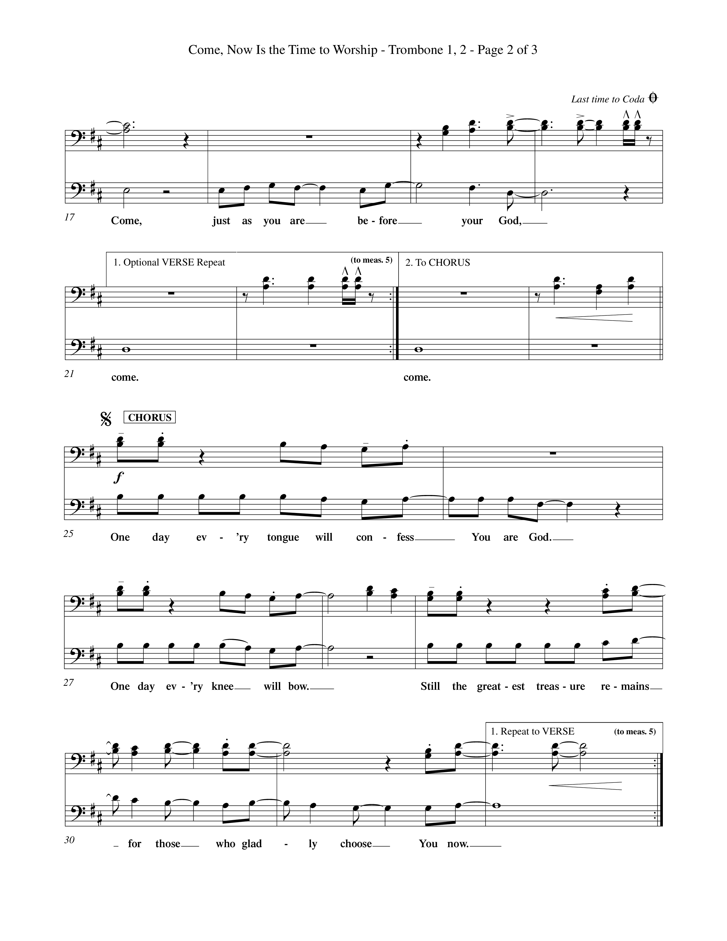 Come Now Is The Time To Worship (Choral Anthem SATB) Trombone 1/2 (Word Music Choral / Orch. Tom Payne)