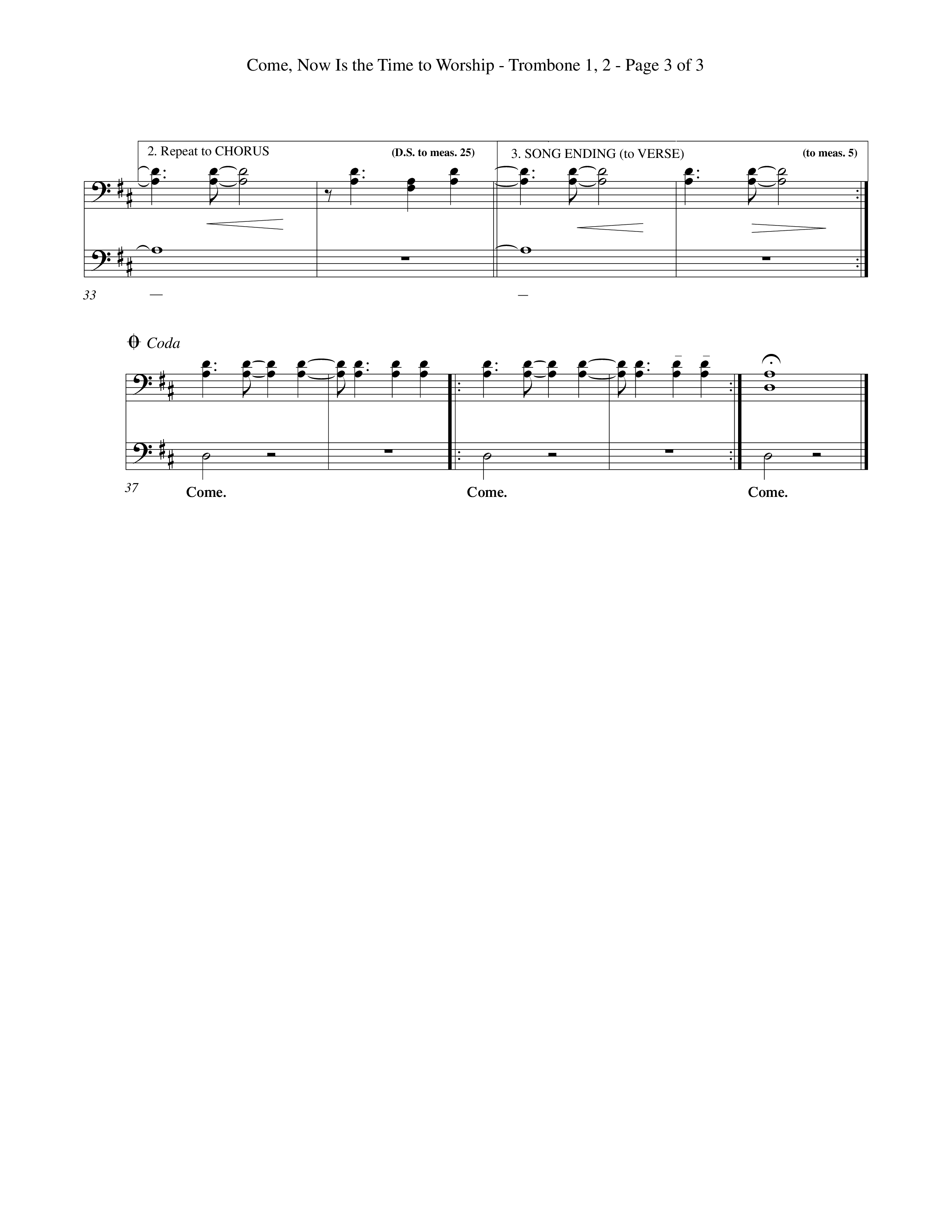 Come Now Is The Time To Worship (Choral Anthem SATB) Trombone 1/2 (Word Music Choral / Orch. Tom Payne)
