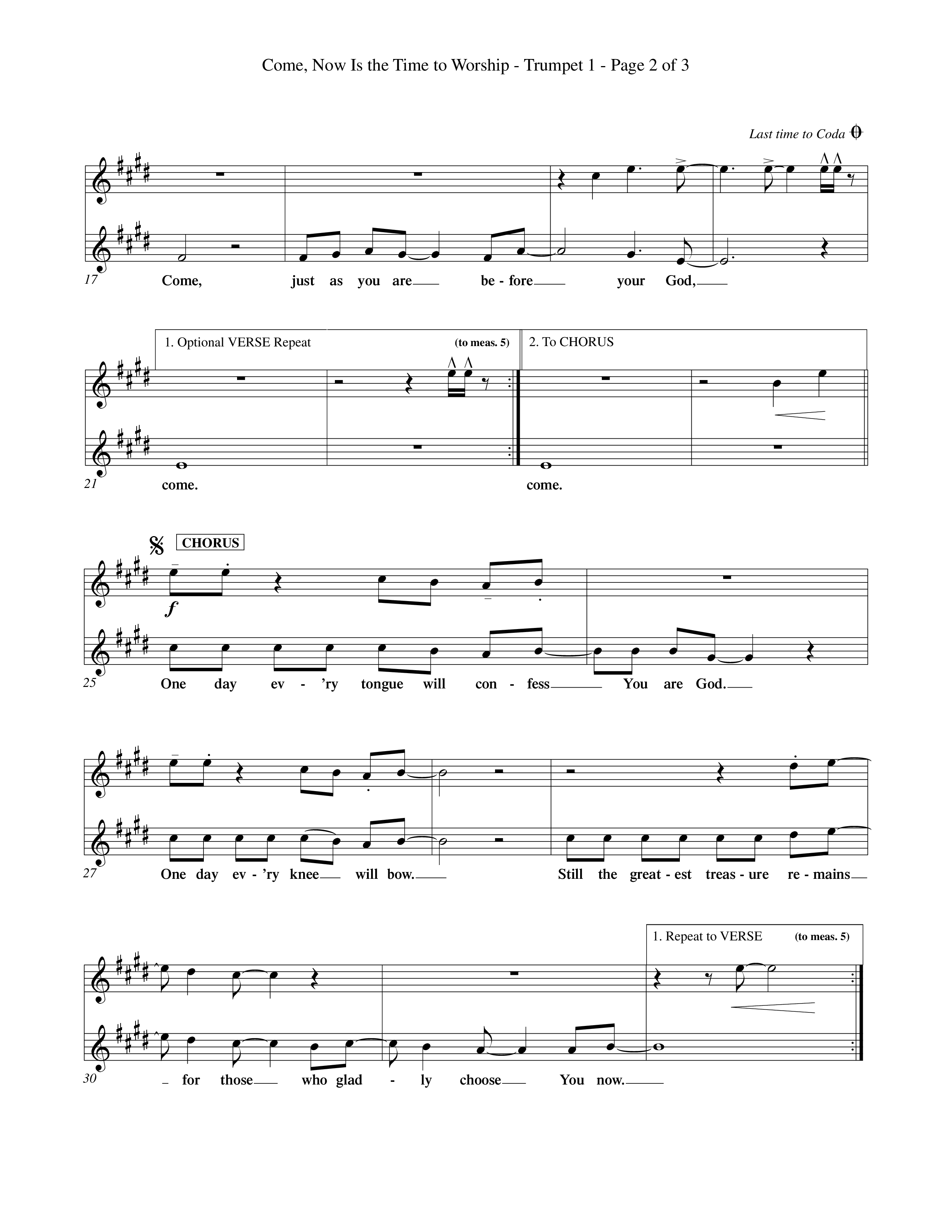 Come Now Is The Time To Worship (Choral Anthem SATB) Trumpet 1 (Word Music Choral / Orch. Tom Payne)