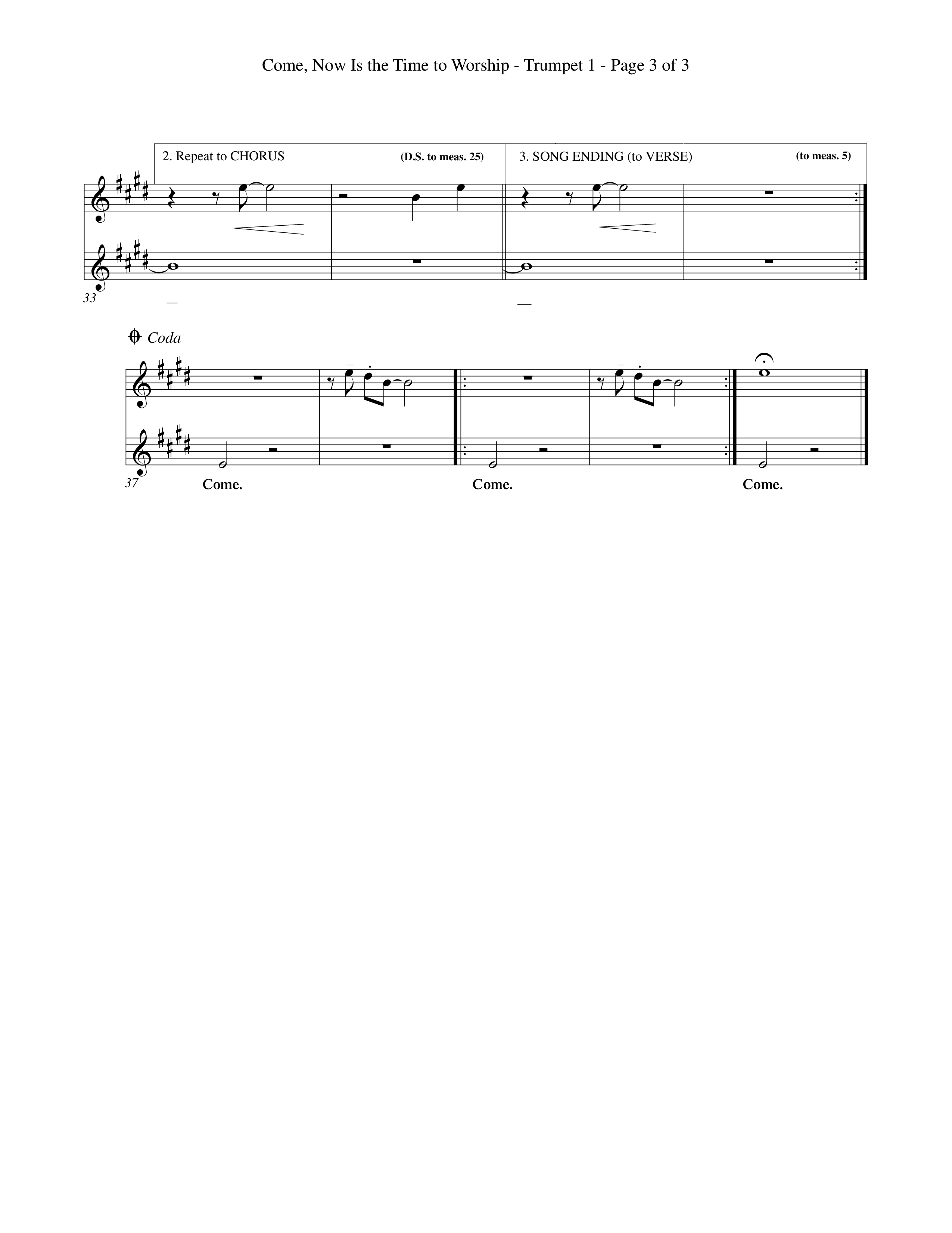 Come Now Is The Time To Worship (Choral Anthem SATB) Trumpet 1 (Word Music Choral / Orch. Tom Payne)