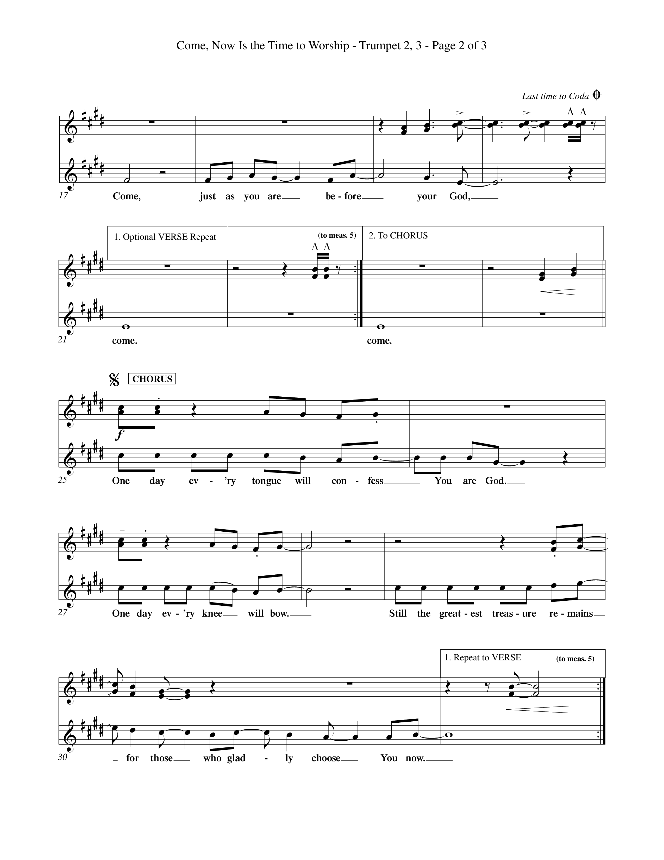 Come Now Is The Time To Worship (Choral Anthem SATB) Trumpet 2/3 (Word Music Choral / Orch. Tom Payne)