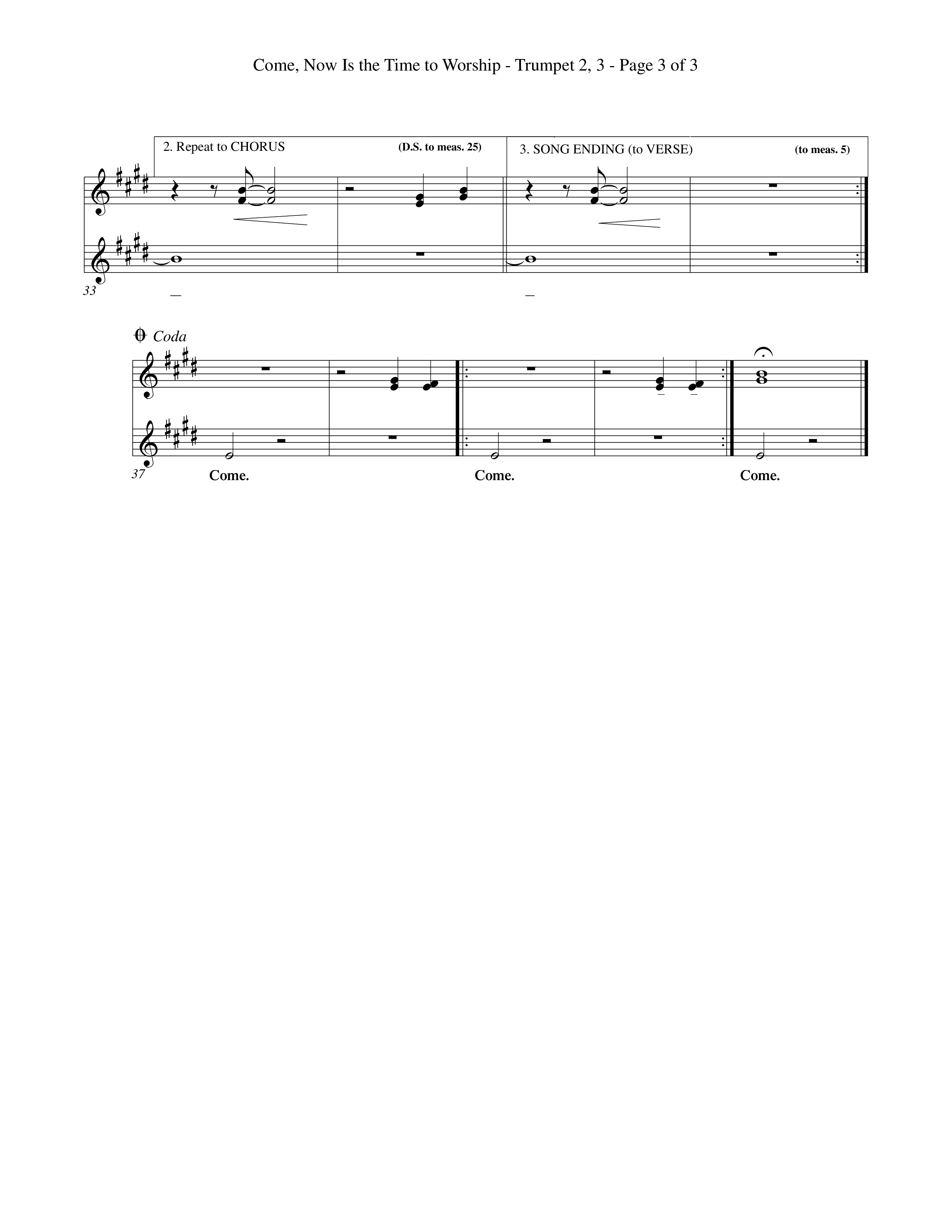 Come Now Is The Time To Worship (Choral Anthem SATB) Trumpet 2/3 (Word Music Choral / Orch. Tom Payne)