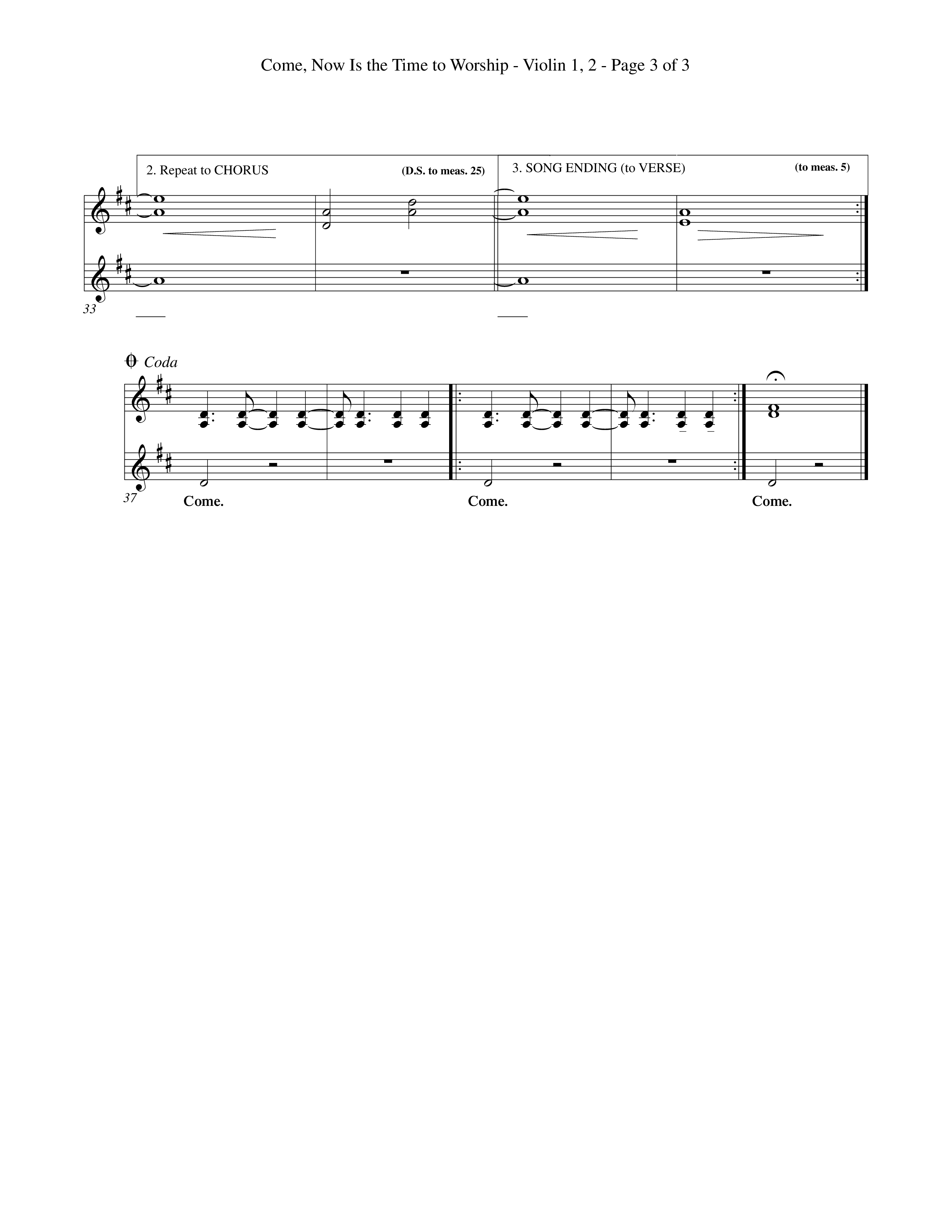 Come Now Is The Time To Worship (Choral Anthem SATB) Violin 1/2 (Word Music Choral / Orch. Tom Payne)