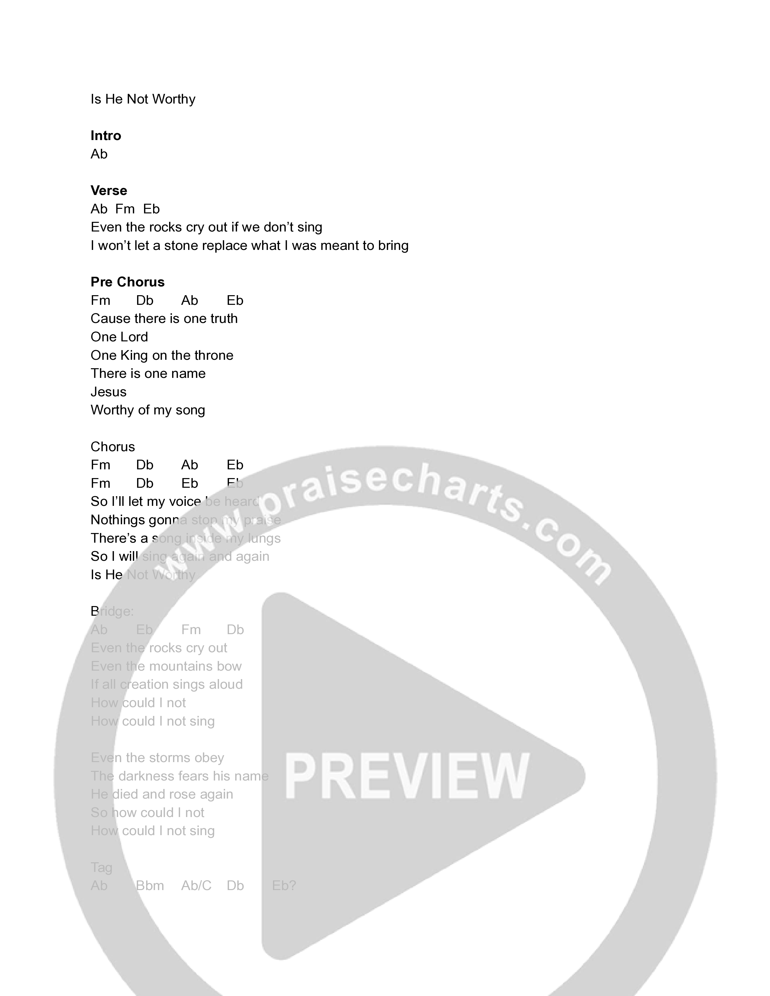 Is He Not Worthy Chord Chart (Freedom Church)
