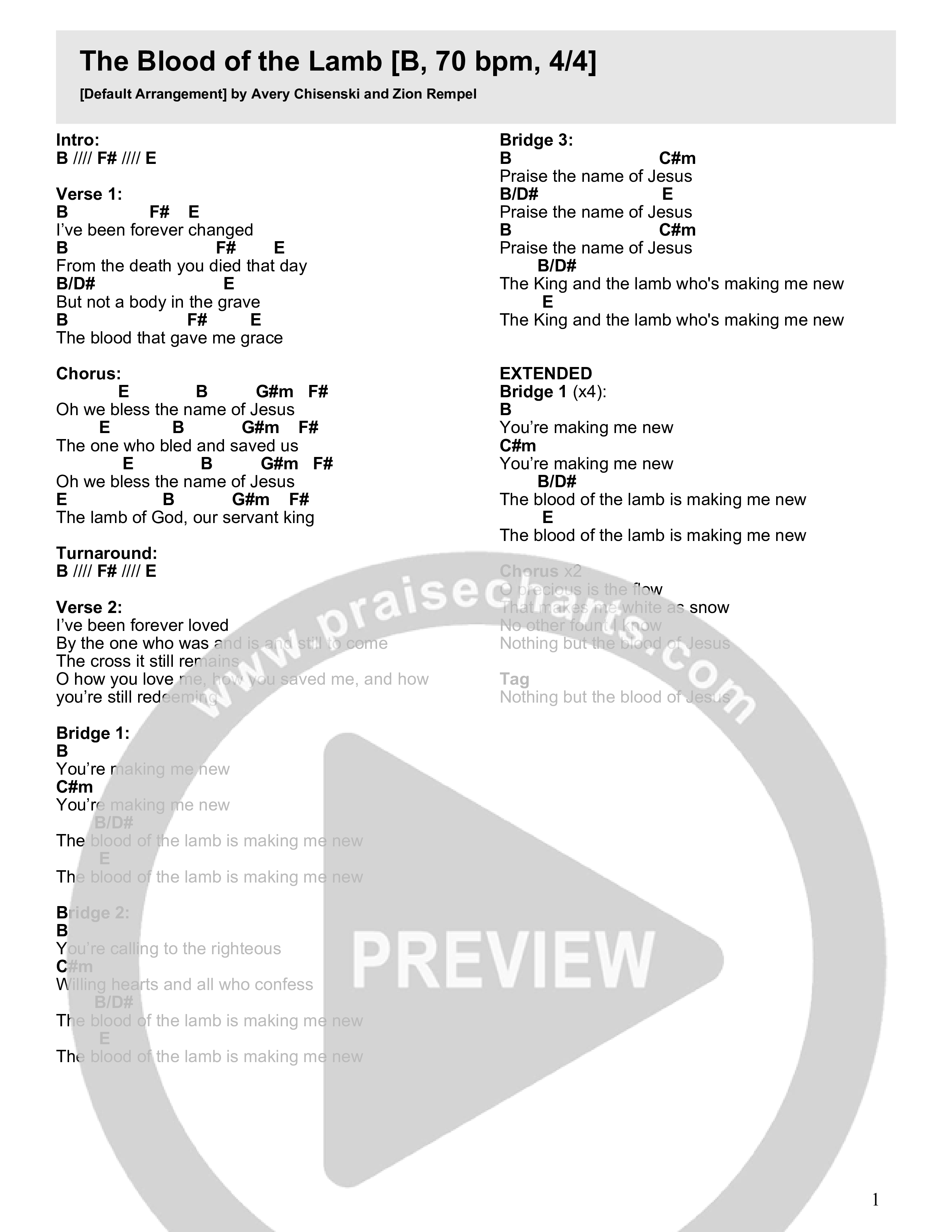 The Blood Of The Lamb (Live) Chord Chart (29:11 Worship)