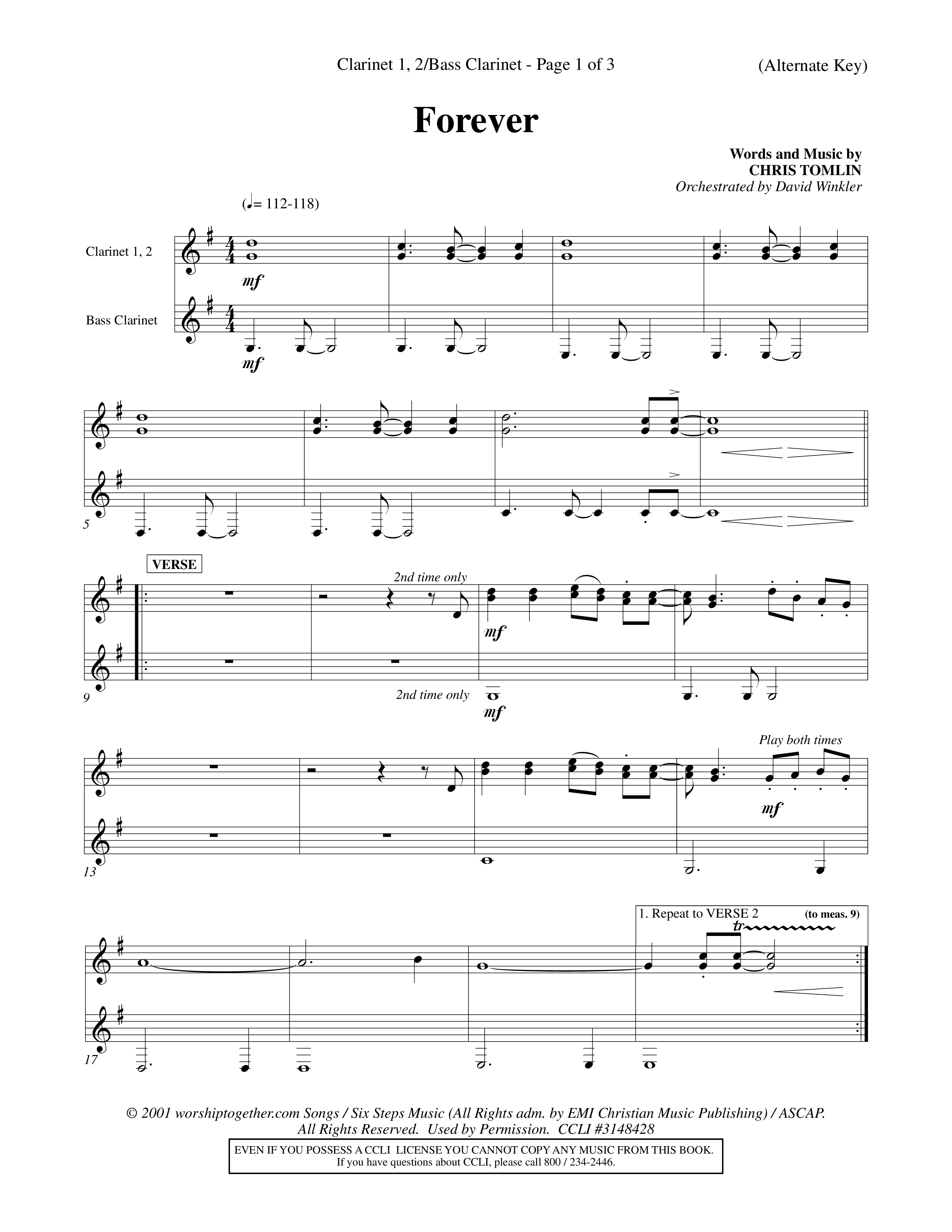 Forever (Choral Anthem SATB) Clarinet 1/2, Bass Clarinet (Word Music Choral / Orch. David Winkler)