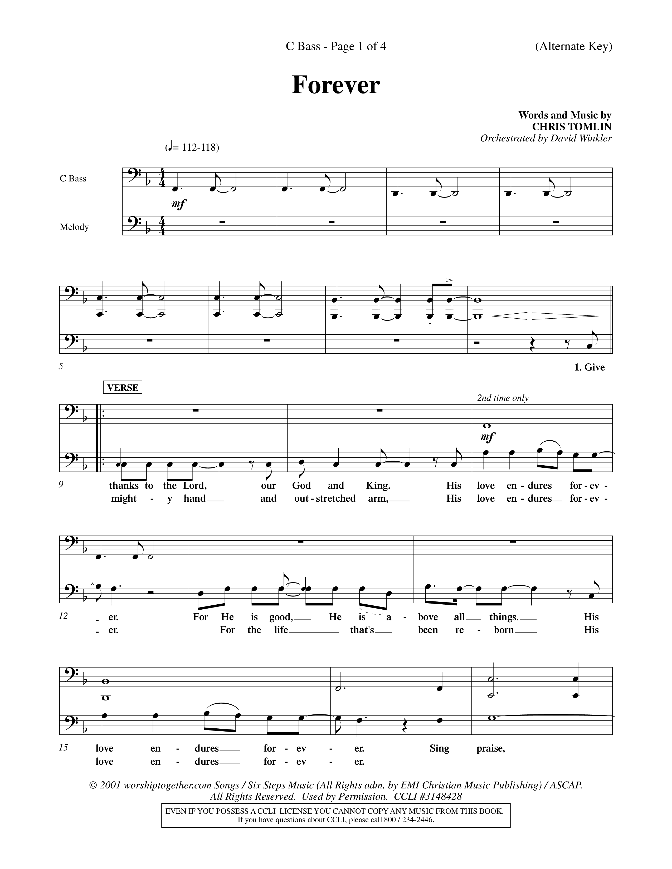 Forever (Choral Anthem SATB) Contrabass (Word Music Choral / Orch. David Winkler)
