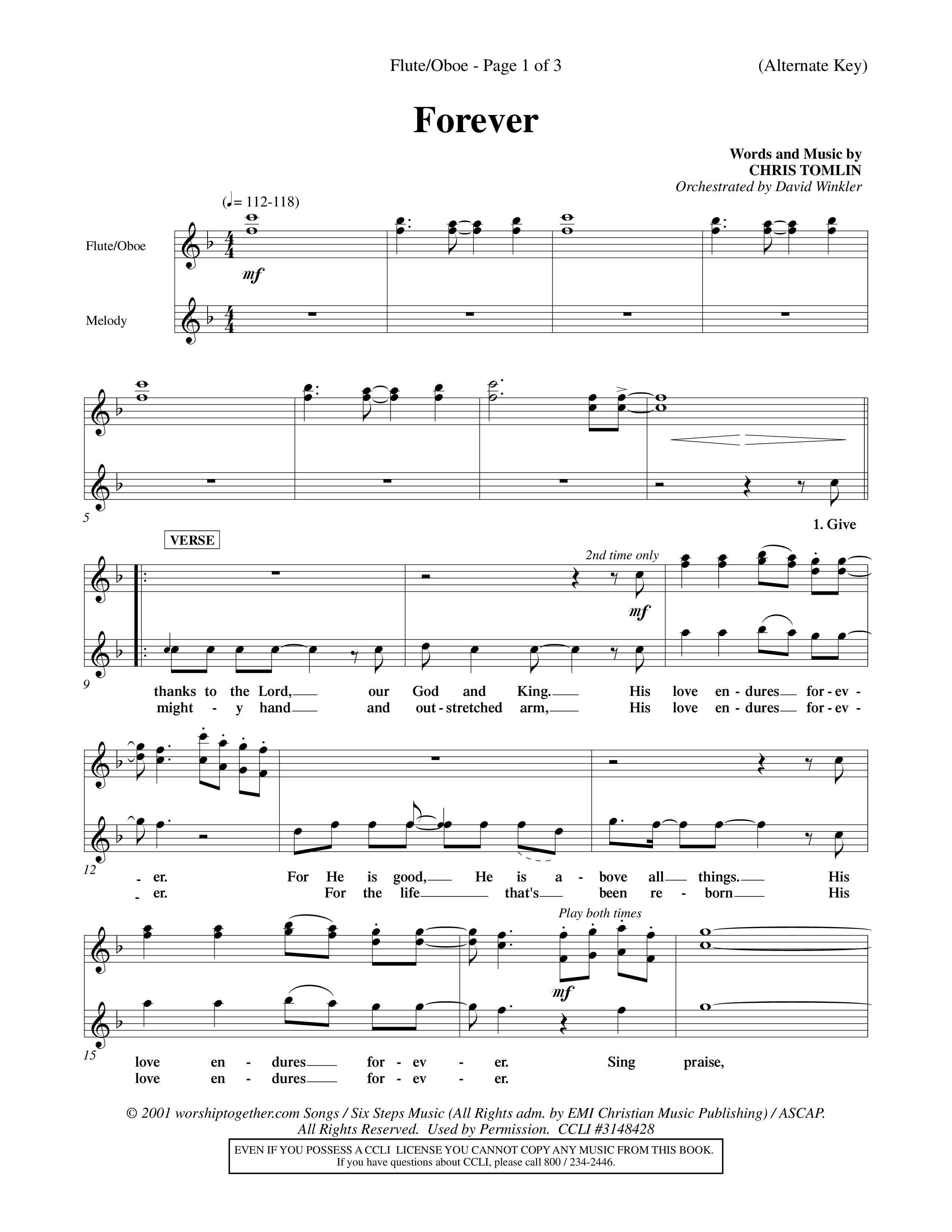 Forever (Choral Anthem SATB) Flute/Oboe (Word Music Choral / Orch. David Winkler)