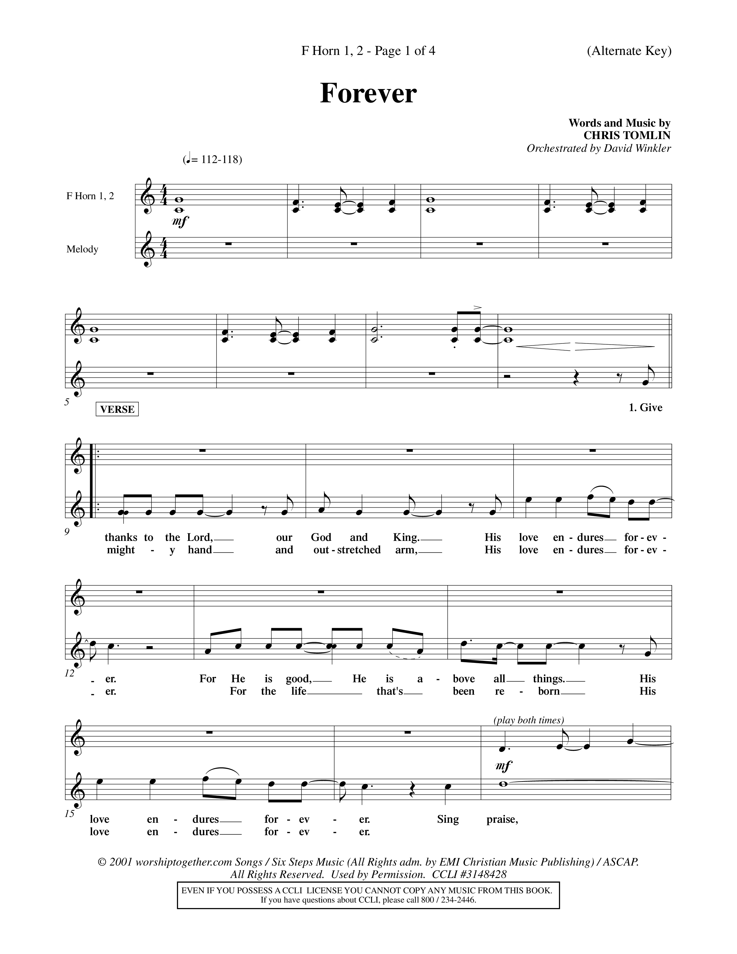 Forever (Choral Anthem SATB) French Horn (Word Music Choral / Orch. David Winkler)