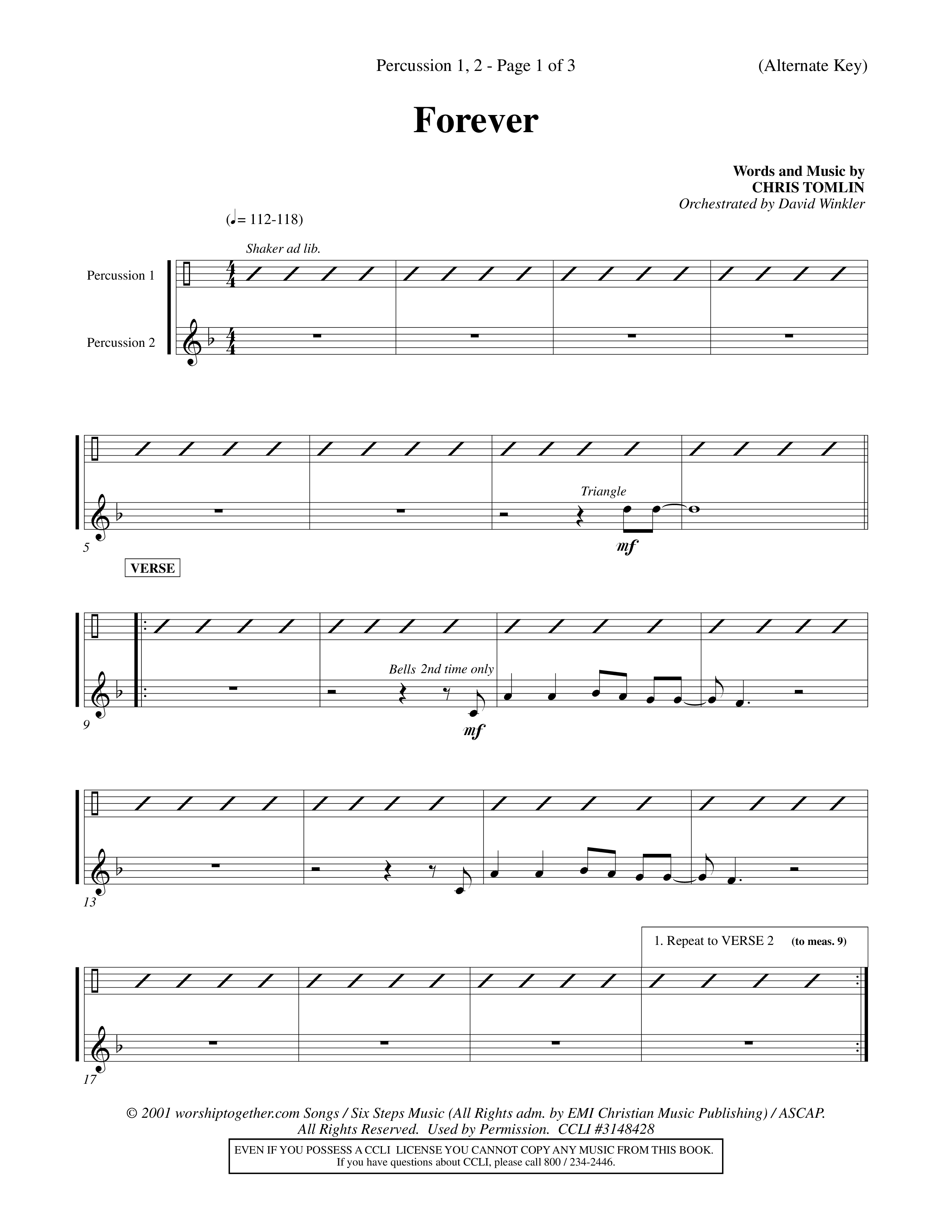 Forever (Choral Anthem SATB) Percussion 1/2 (Word Music Choral / Orch. David Winkler)