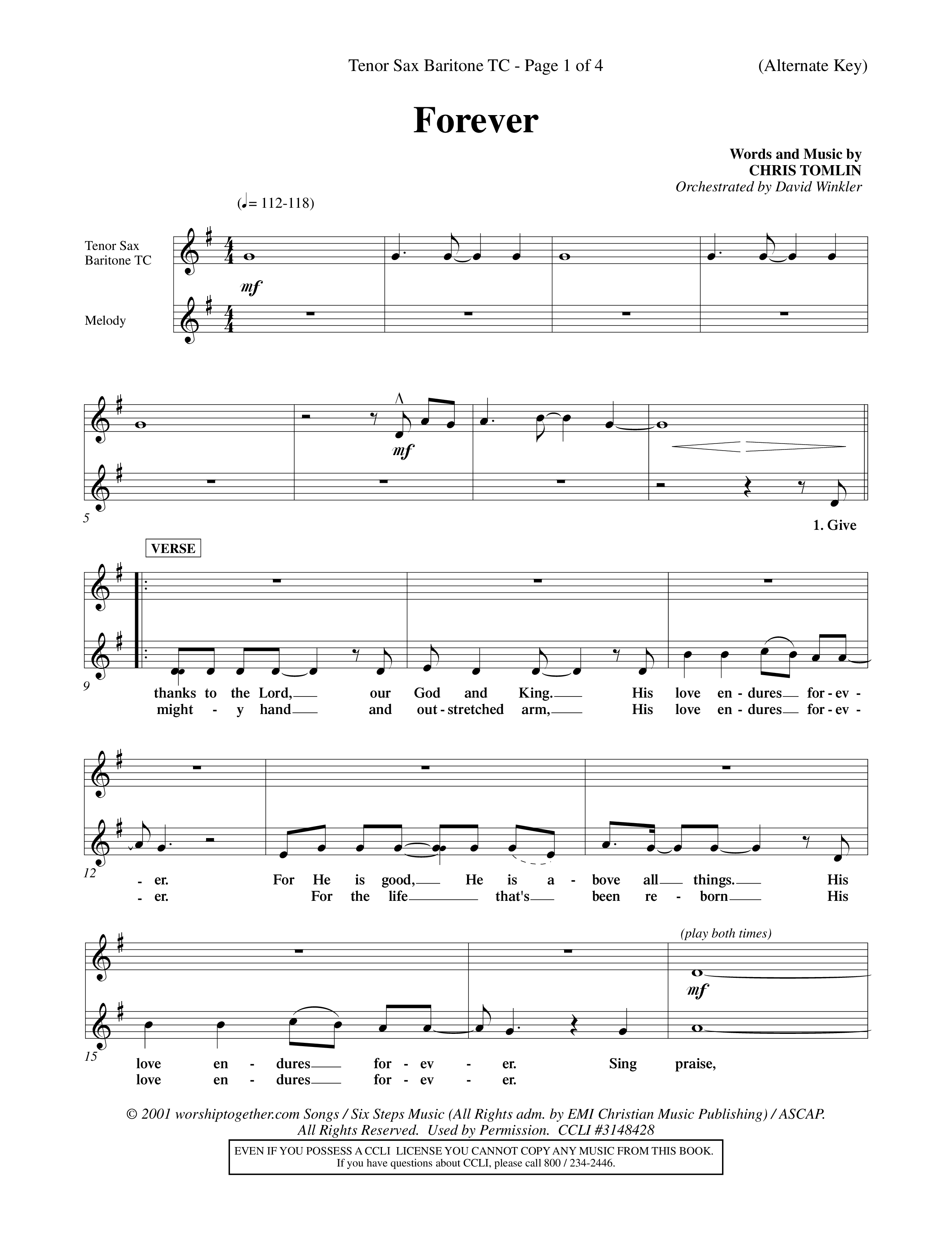 Forever (Choral Anthem SATB) Tenor Sax/Baritone T.C. (Word Music Choral / Orch. David Winkler)