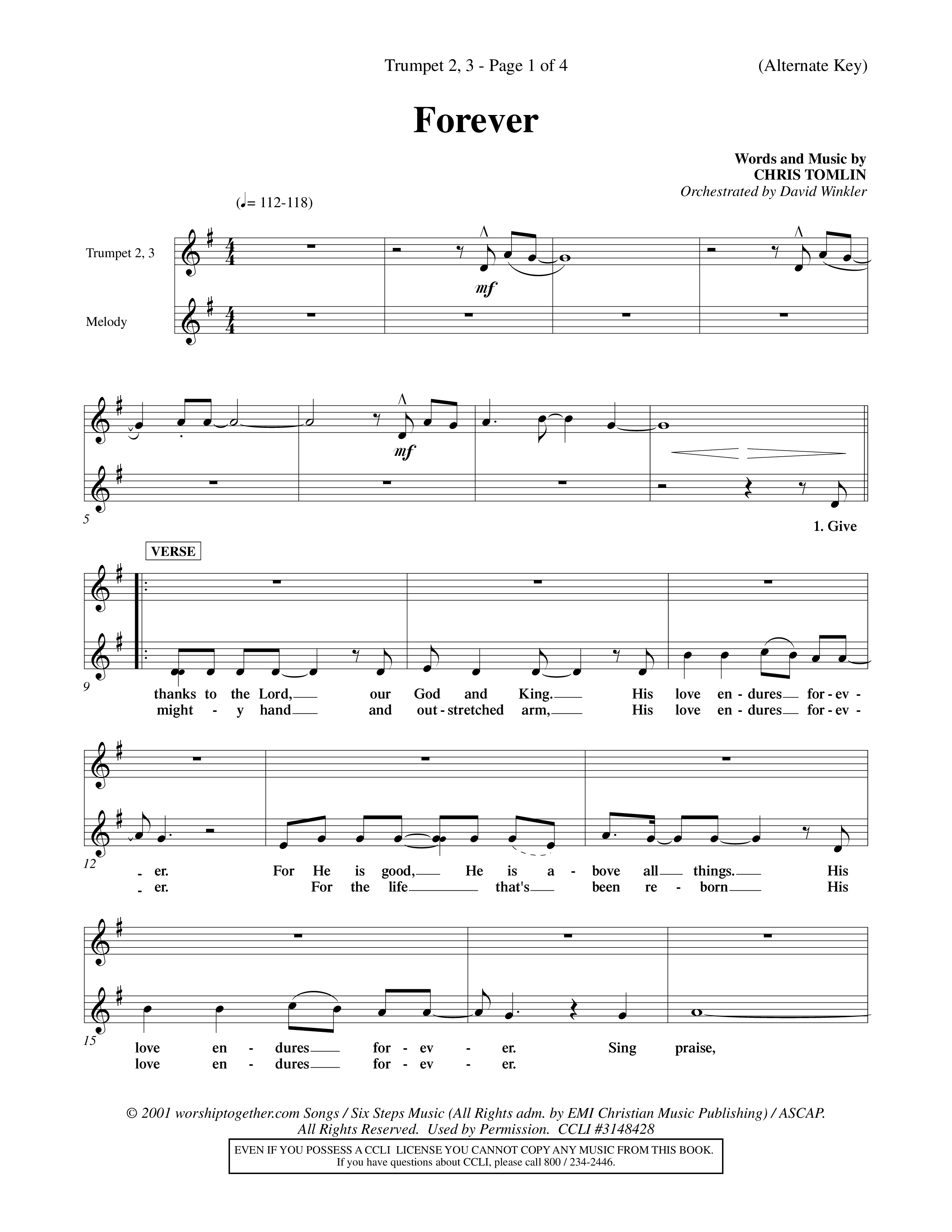 Forever (Choral Anthem SATB) Trumpet 2/3 (Word Music Choral / Orch. David Winkler)