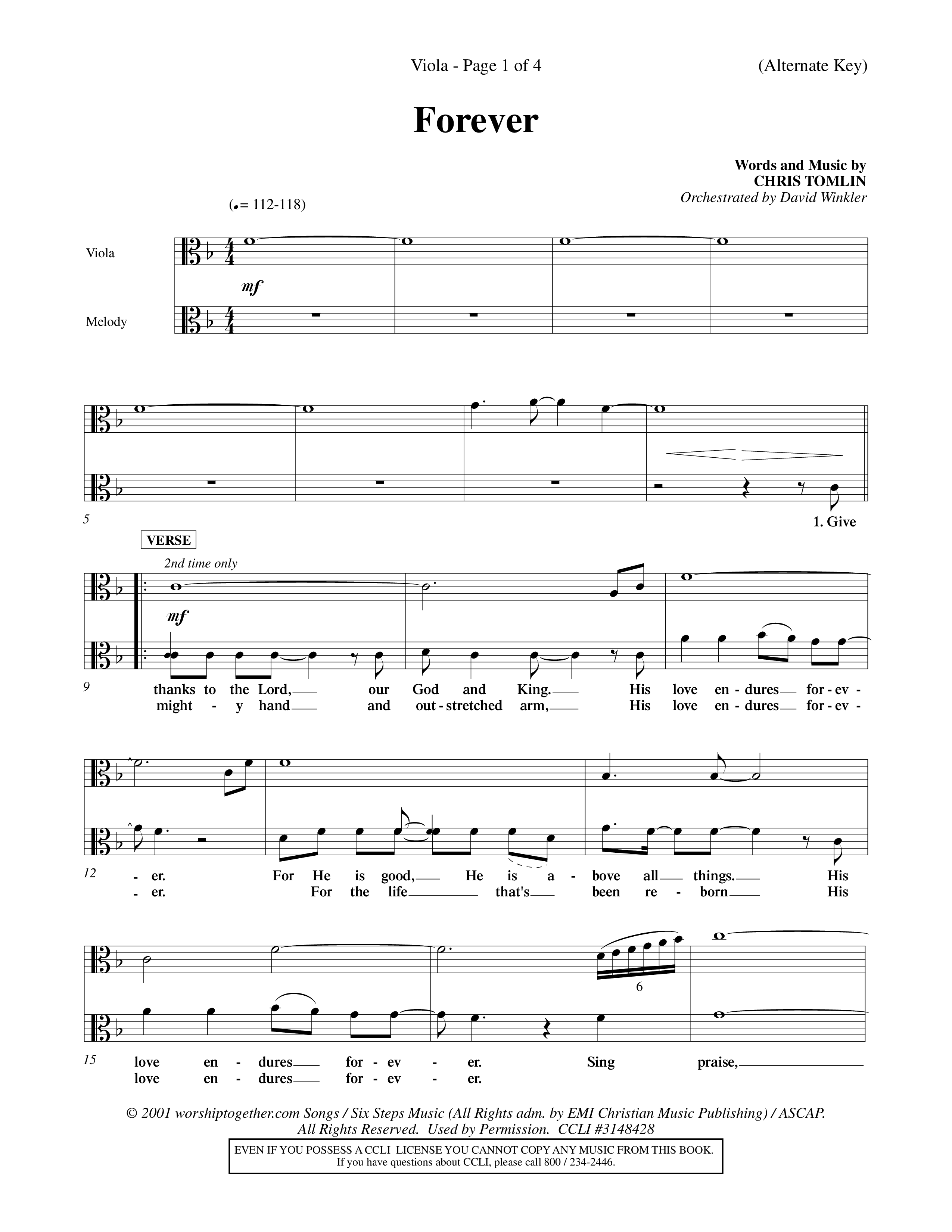 Forever (Choral Anthem SATB) Viola (Word Music Choral / Orch. David Winkler)