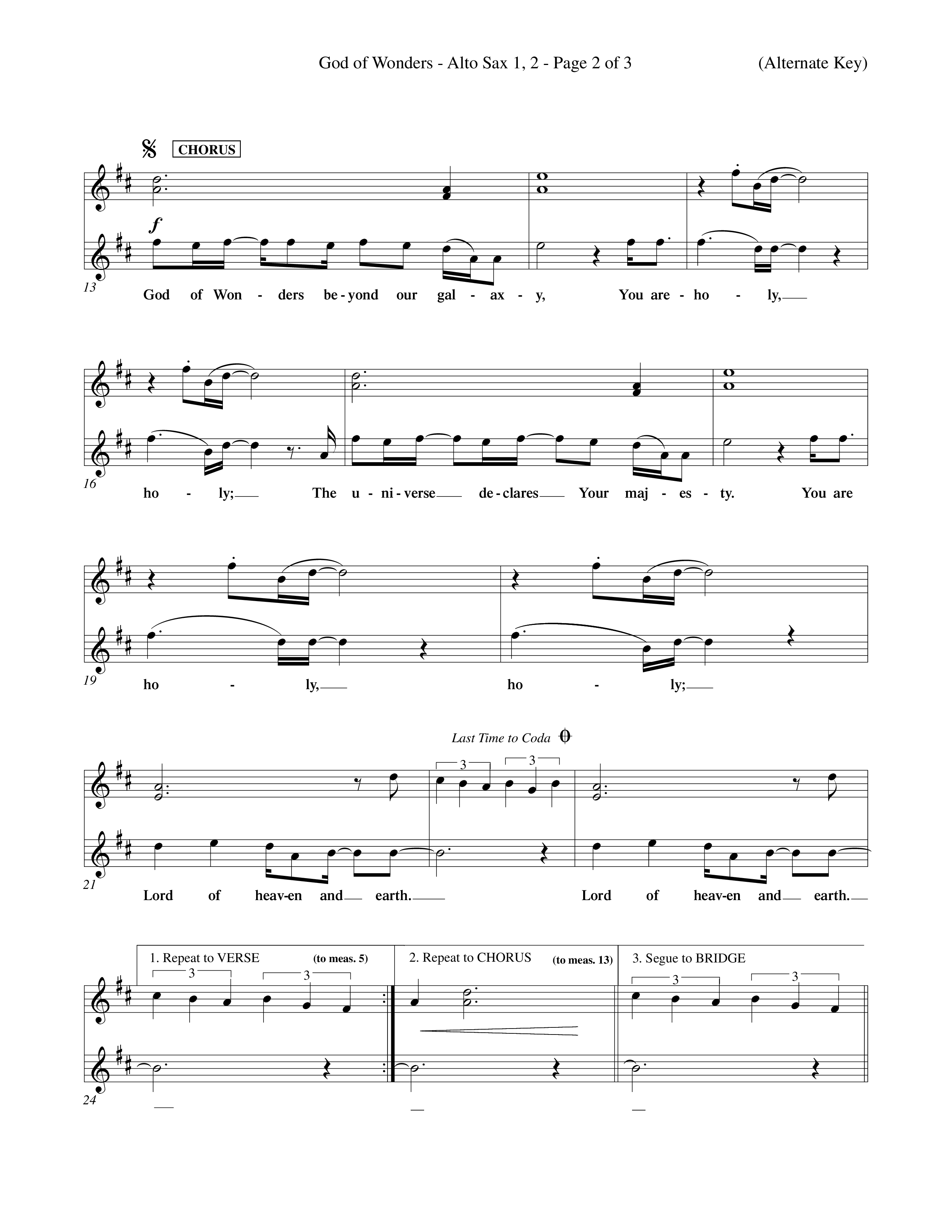 God Of Wonders (Choral Anthem SATB) Alto Sax 1/2 (Word Music Choral / Orch. Tom Payne)