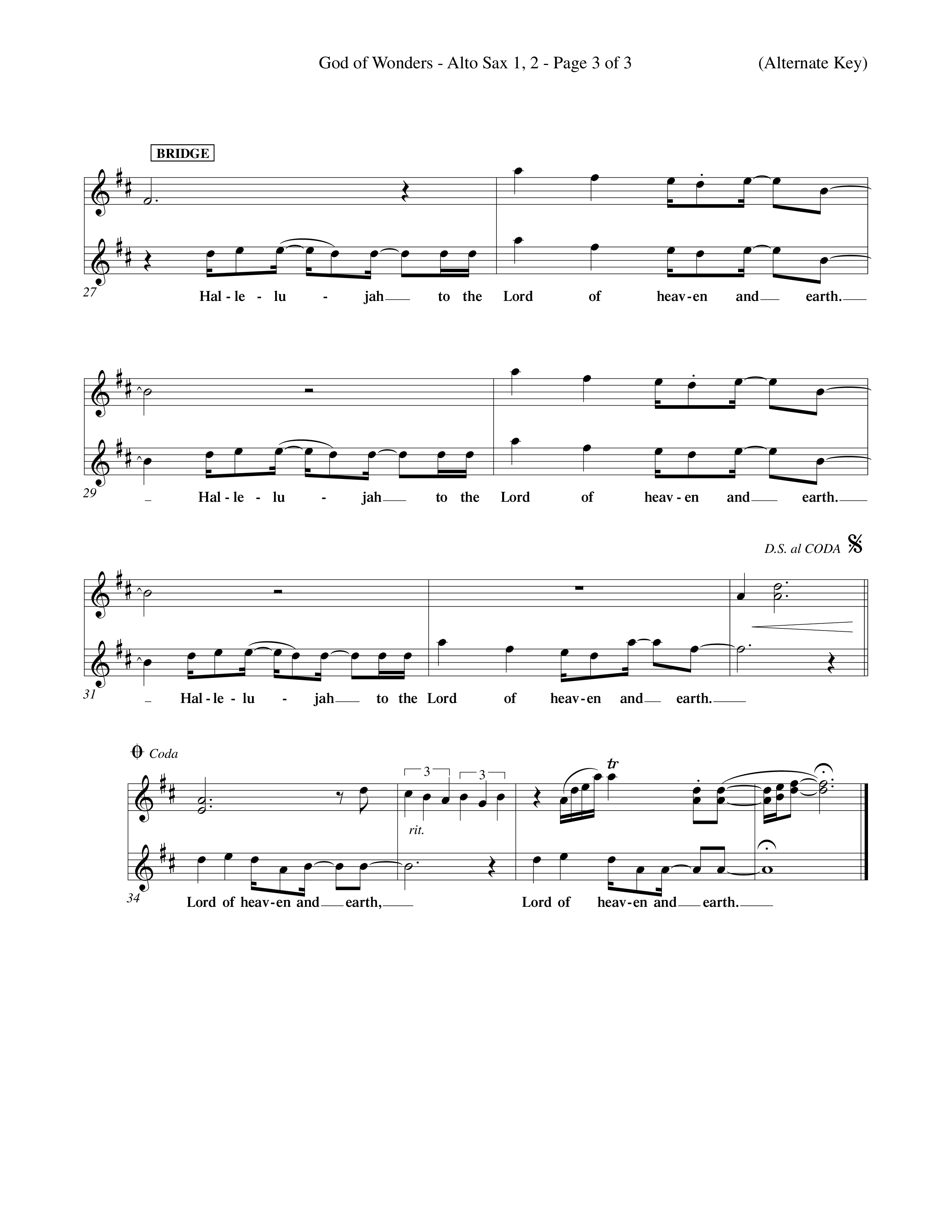 God Of Wonders (Choral Anthem SATB) Alto Sax 1/2 (Word Music Choral / Orch. Tom Payne)