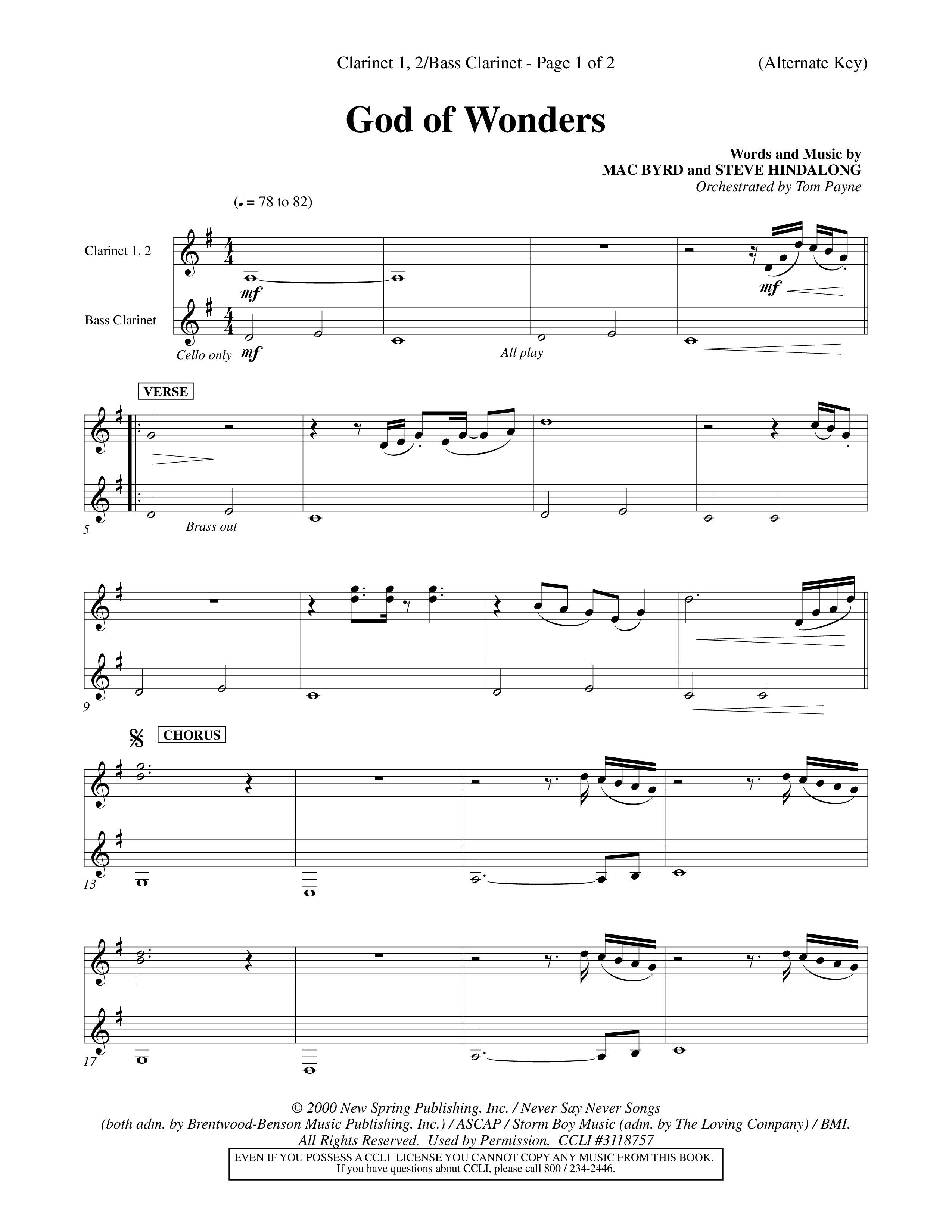 God Of Wonders (Choral Anthem SATB) Clarinet 1/2, Bass Clarinet (Word Music Choral / Orch. Tom Payne)