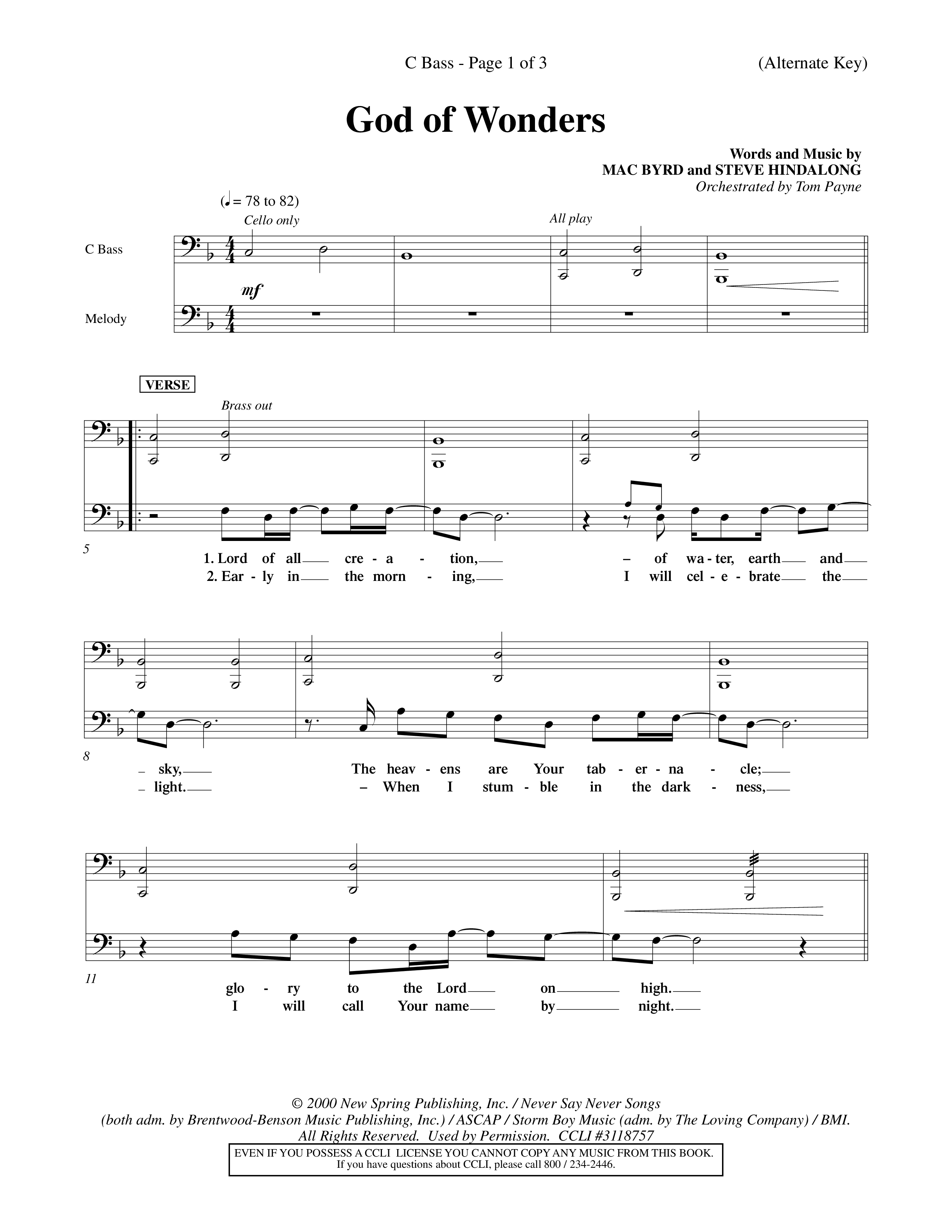 God Of Wonders (Choral Anthem SATB) Contrabass (Word Music Choral / Orch. Tom Payne)