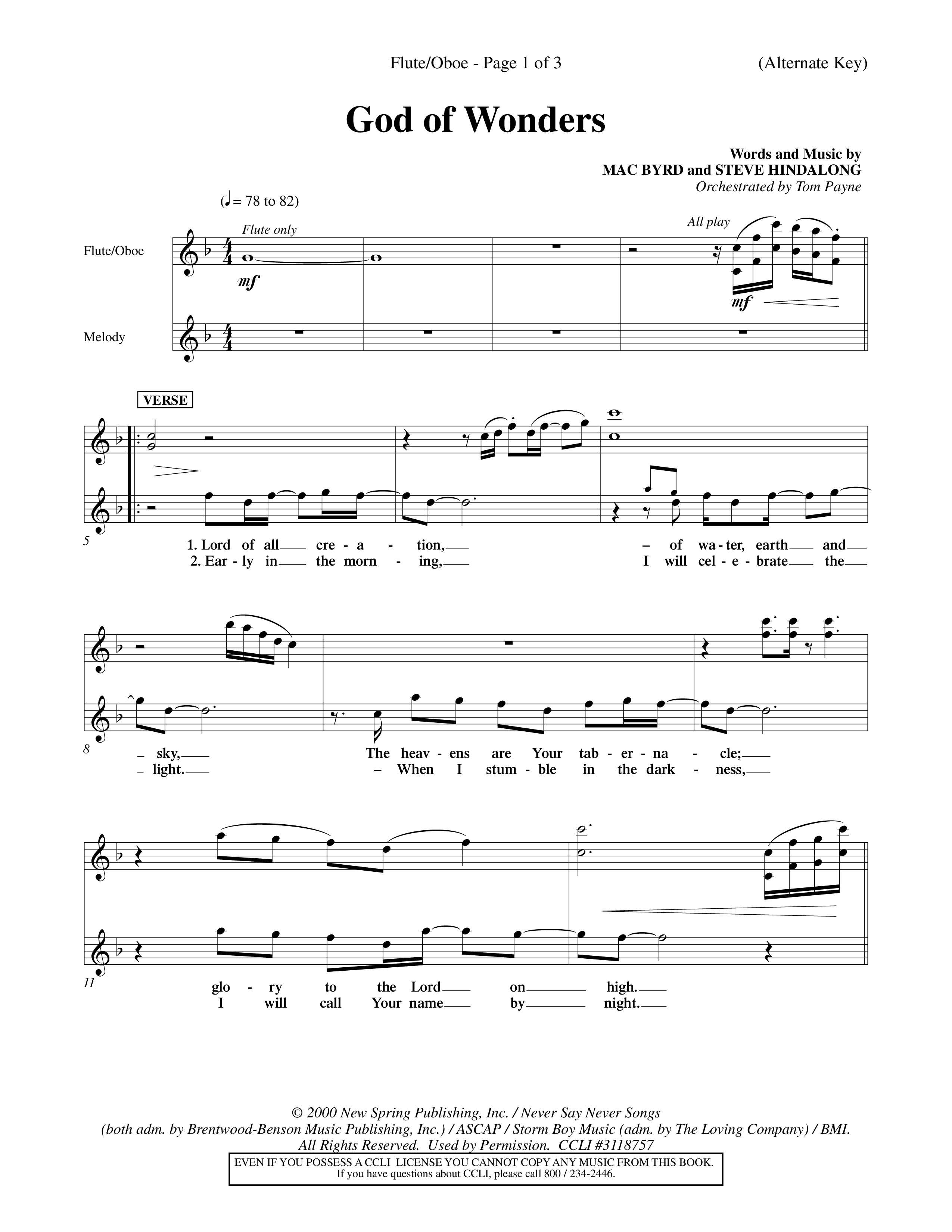 God Of Wonders (Choral Anthem SATB) Flute/Oboe (Word Music Choral / Orch. Tom Payne)