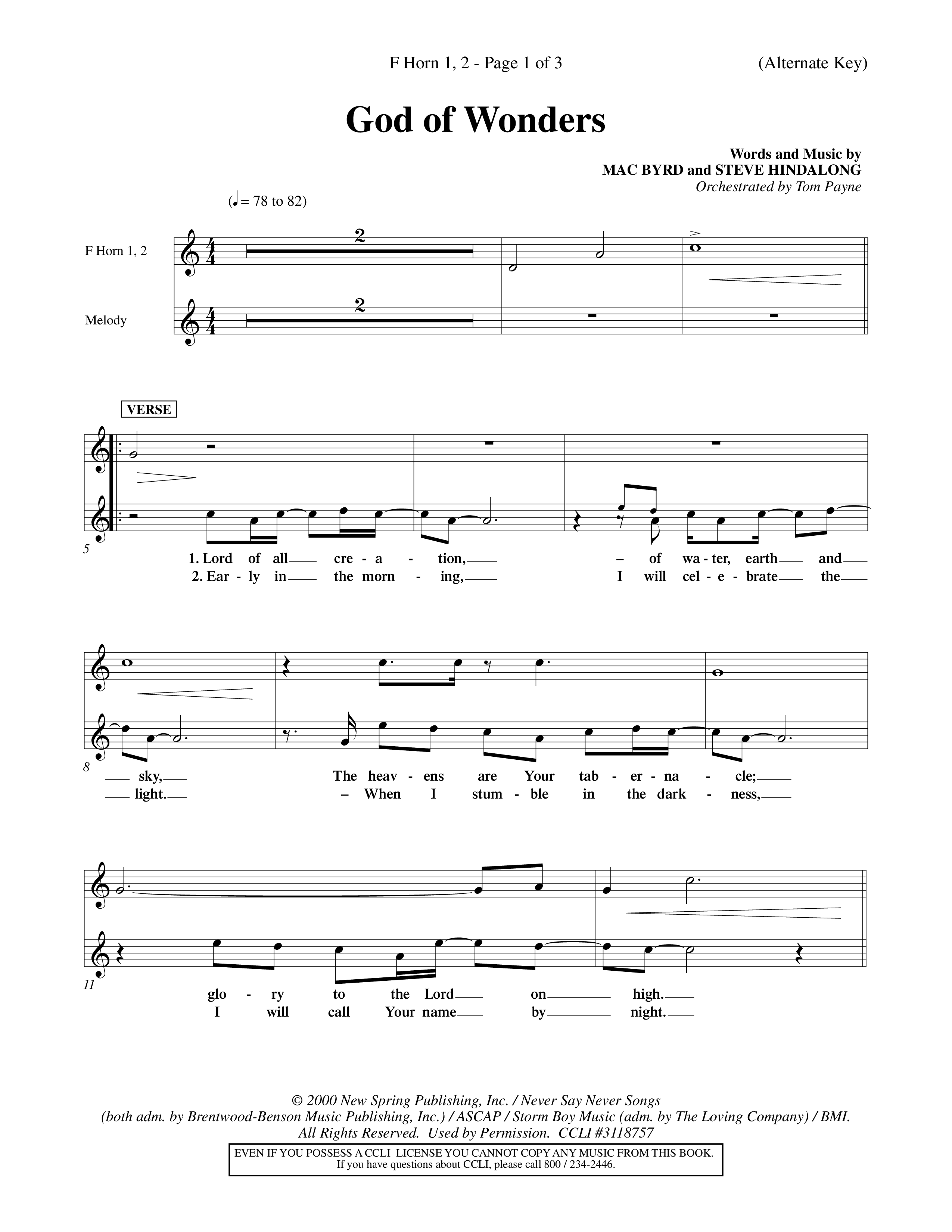 God Of Wonders (Choral Anthem SATB) French Horn (Word Music Choral / Orch. Tom Payne)