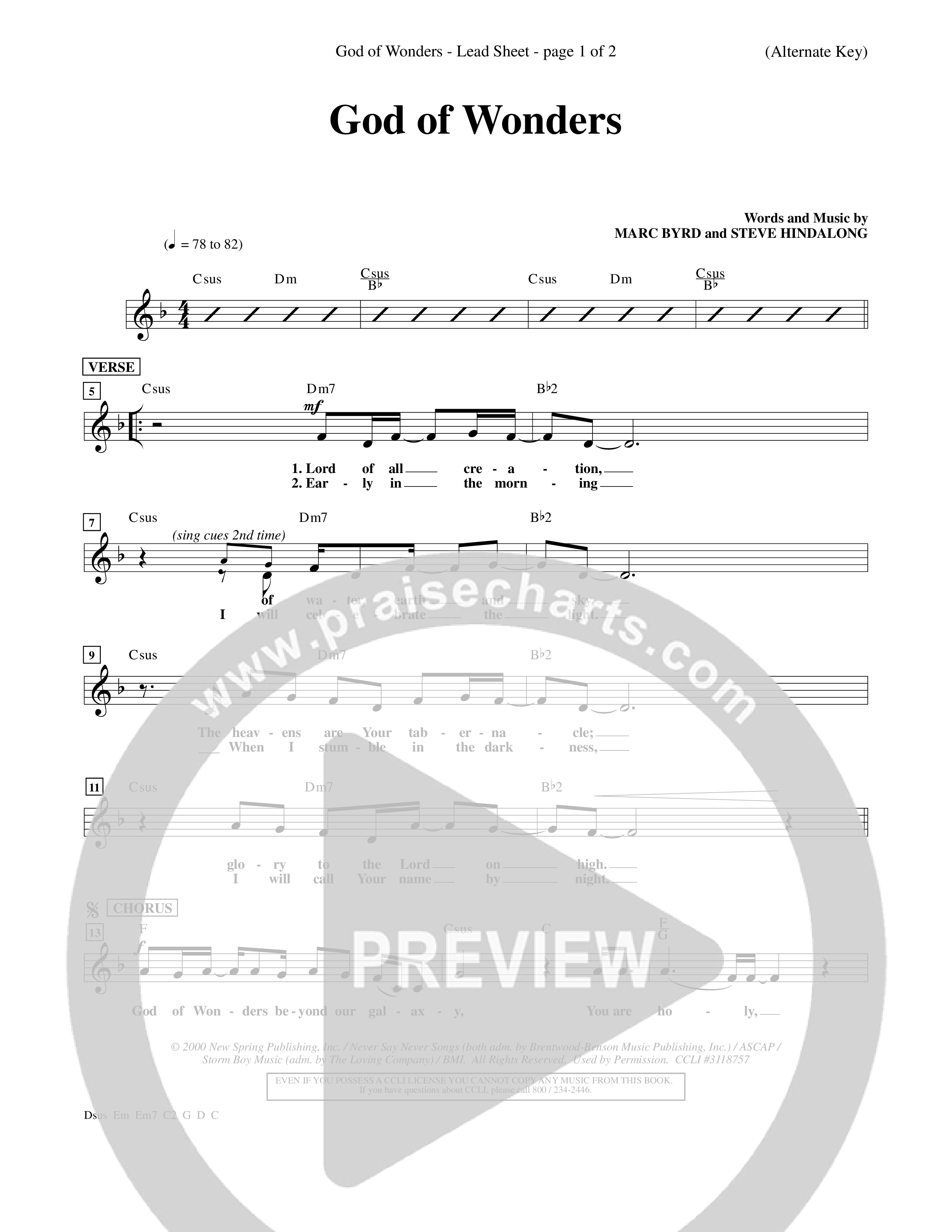 God Of Wonders (Choral Anthem SATB) Lead Sheet (Word Music Choral / Orch. Tom Payne)
