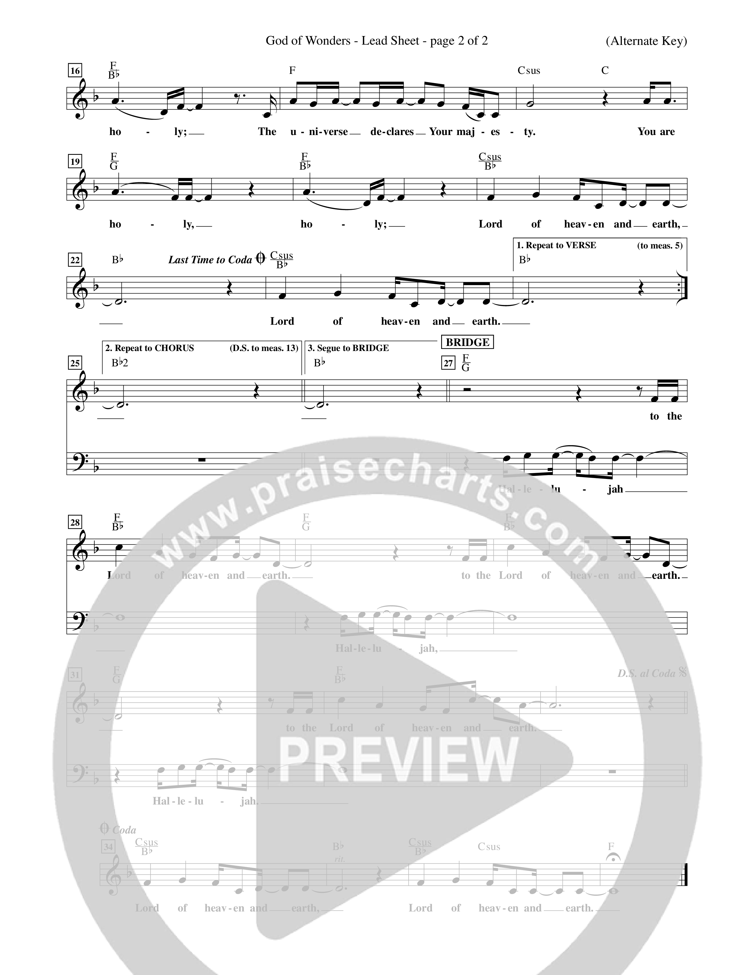God Of Wonders (Choral Anthem SATB) Lead Sheet (Word Music Choral / Orch. Tom Payne)