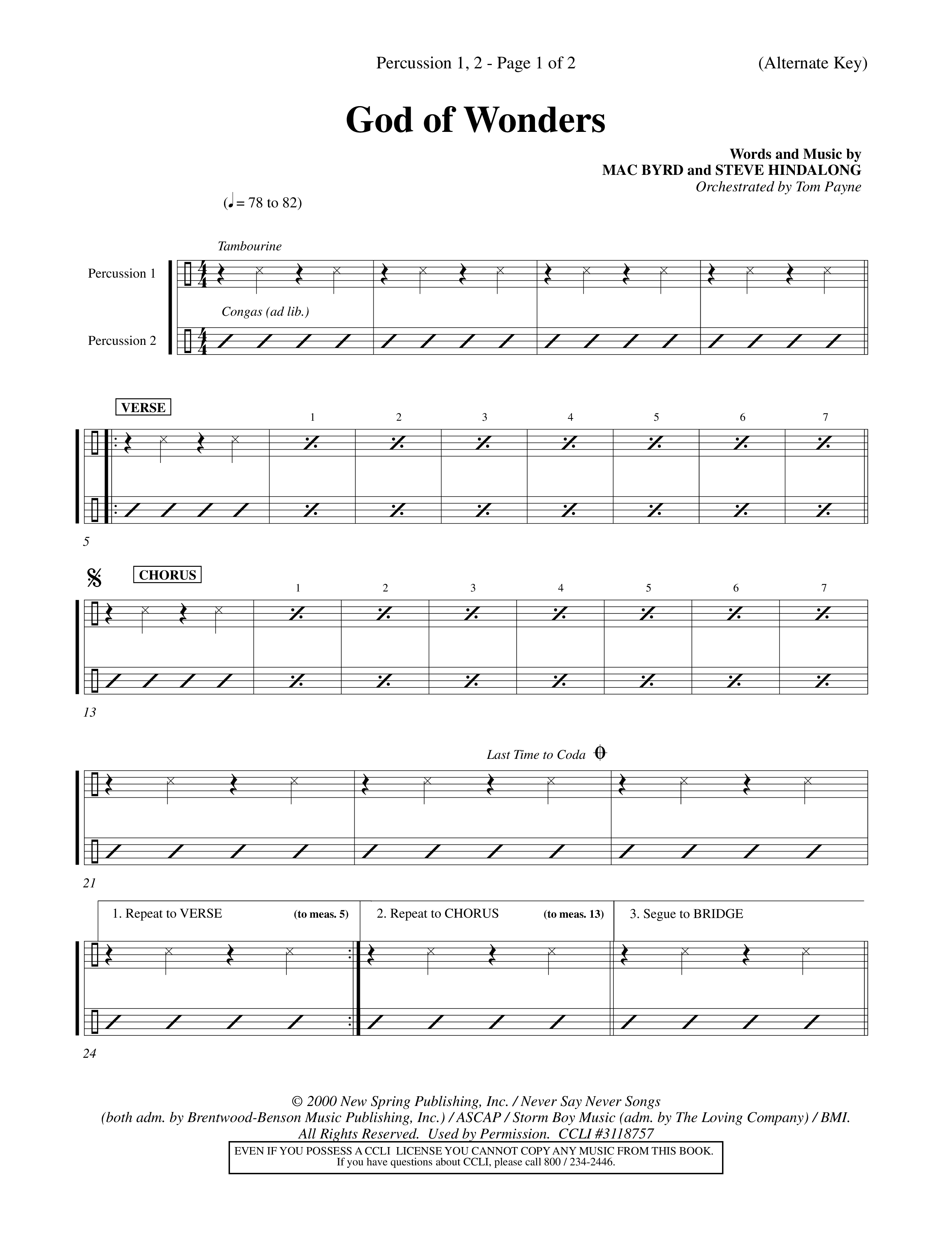 God Of Wonders (Choral Anthem SATB) Percussion 1/2 (Word Music Choral / Orch. Tom Payne)