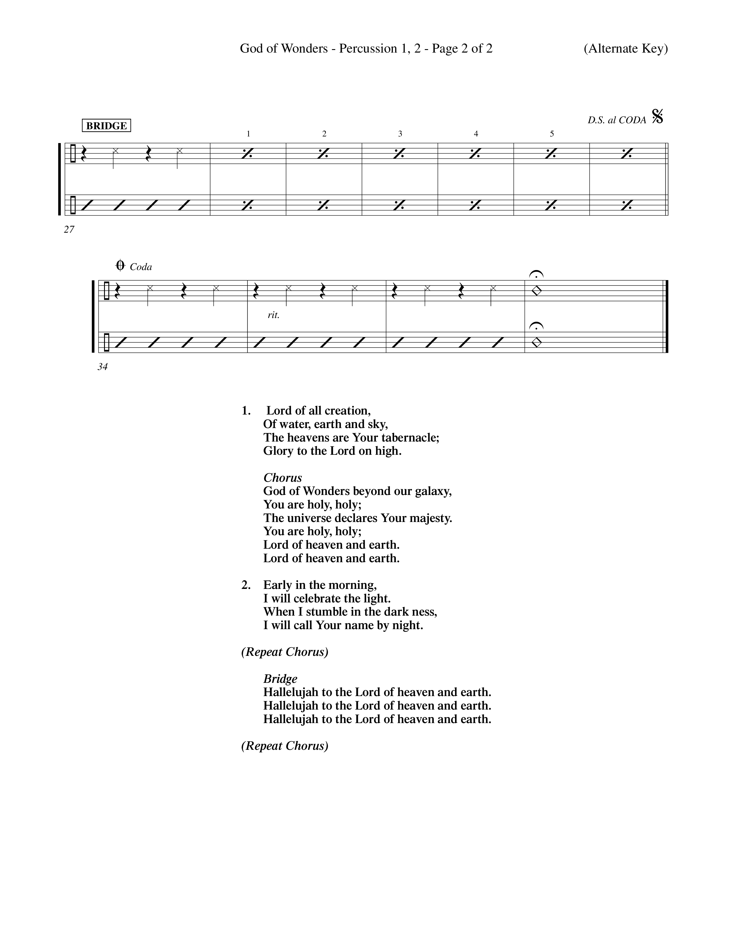 God Of Wonders (Choral Anthem SATB) Percussion 1/2 (Word Music Choral / Orch. Tom Payne)