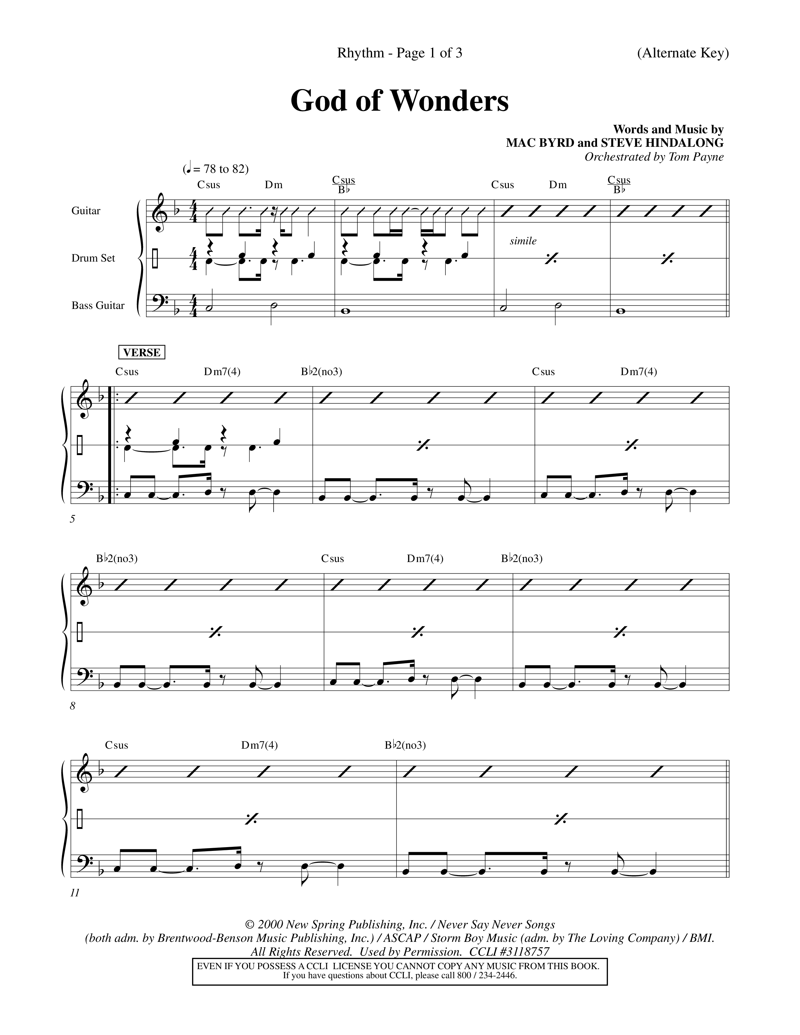 God Of Wonders (Choral Anthem SATB) Rhythm Chart (Word Music Choral / Orch. Tom Payne)