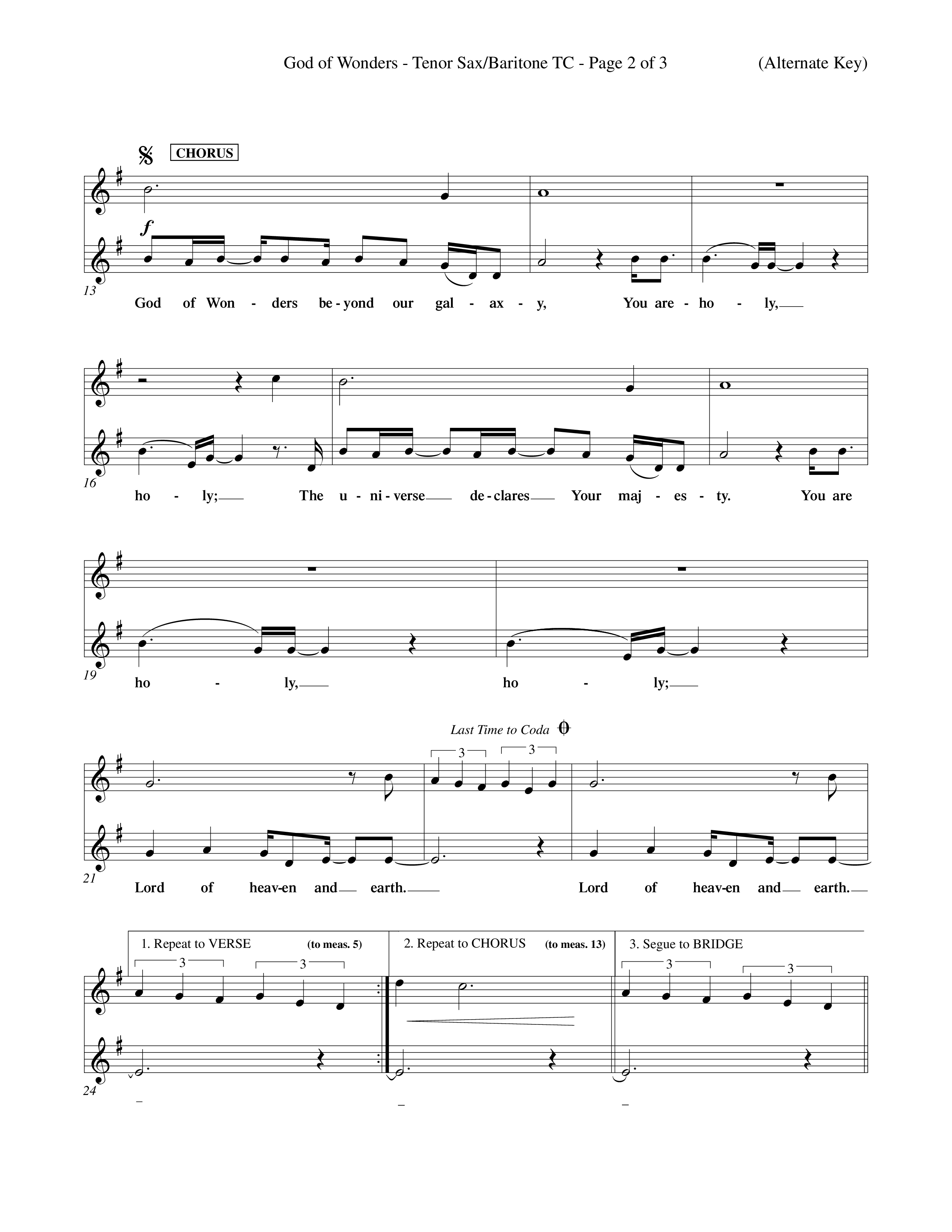 God Of Wonders (Choral Anthem SATB) Tenor Sax/Baritone T.C. (Word Music Choral / Orch. Tom Payne)