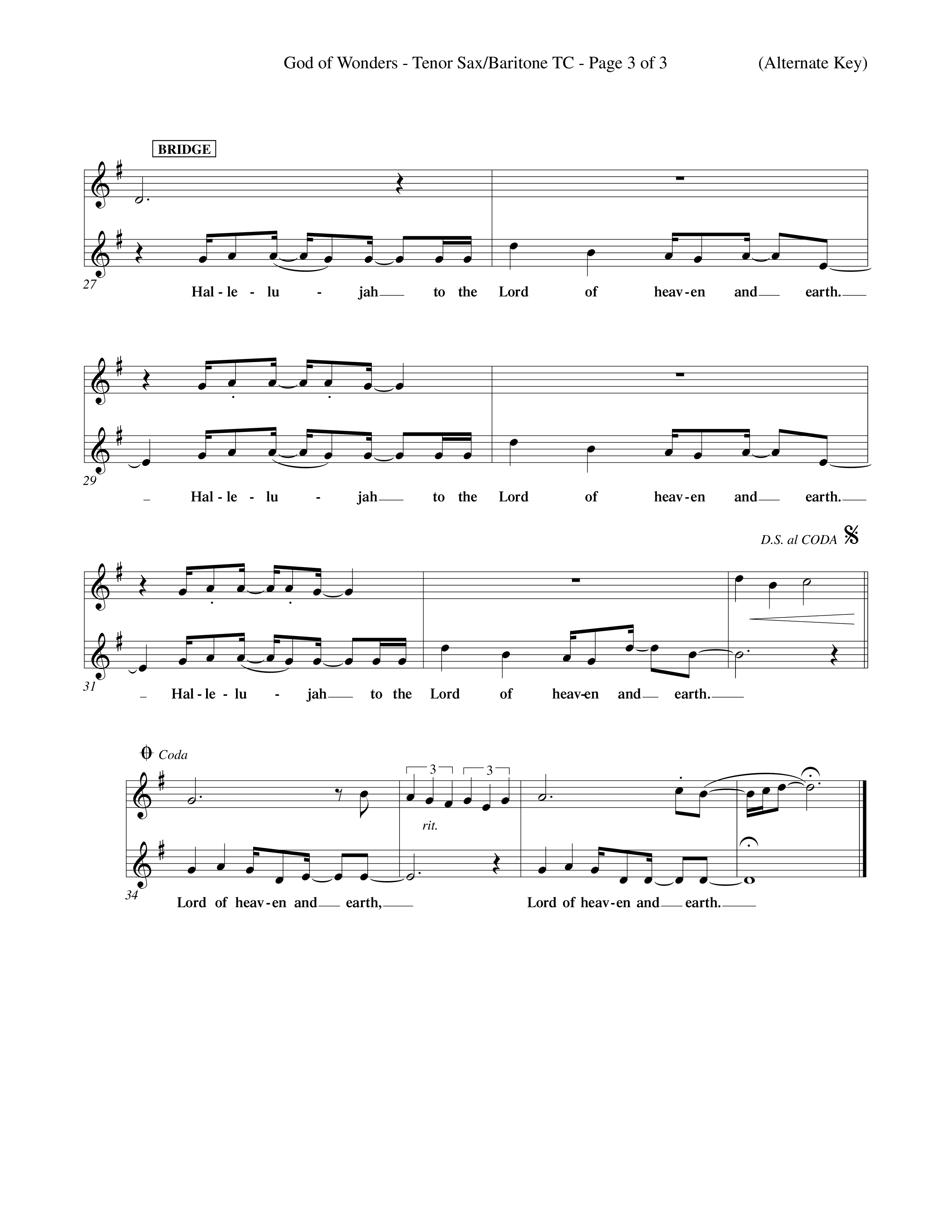 God Of Wonders (Choral Anthem SATB) Tenor Sax/Baritone T.C. (Word Music Choral / Orch. Tom Payne)